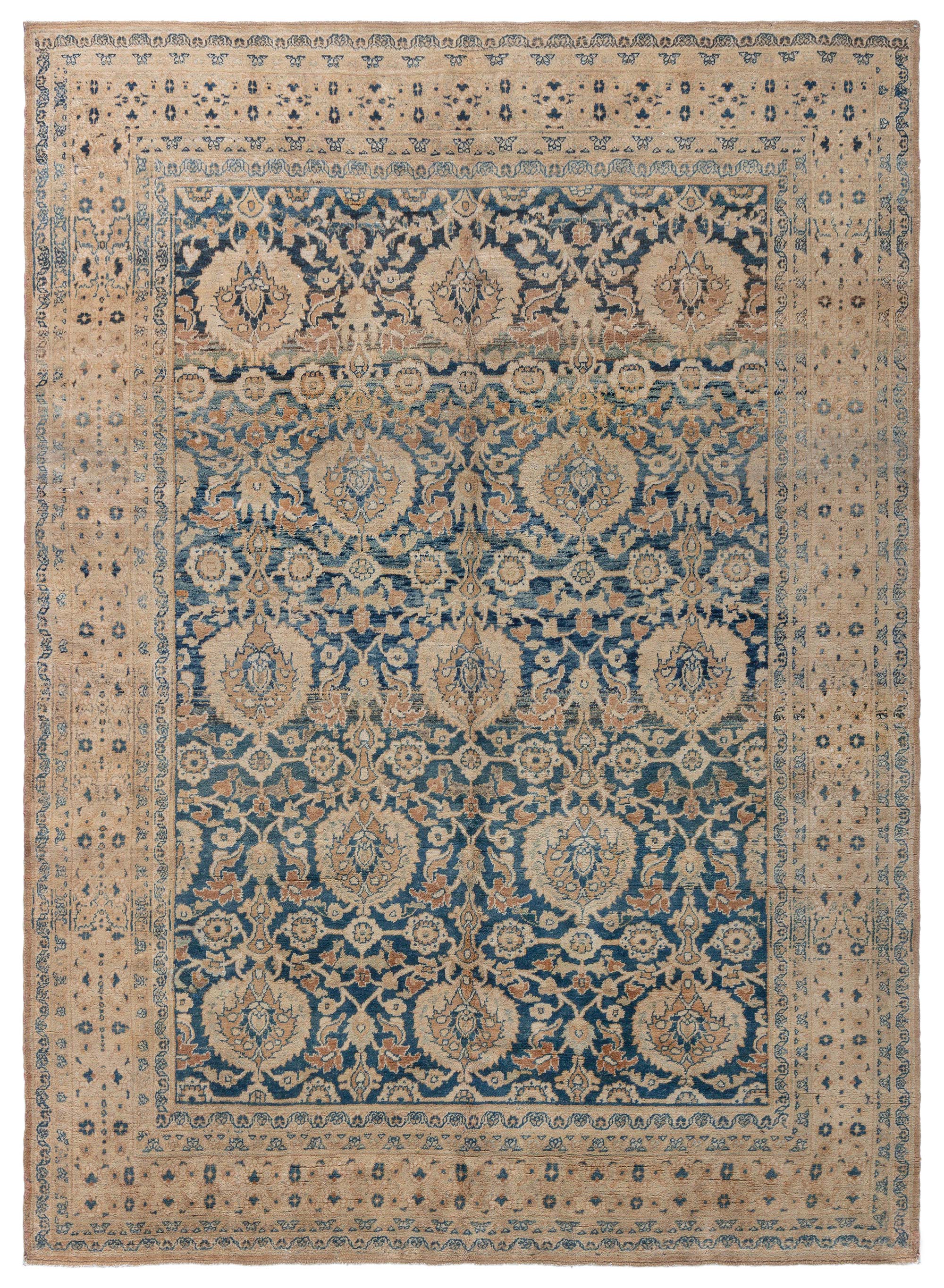 Antique Persian Meshad Botanic Handmade Wool Rug For Sale