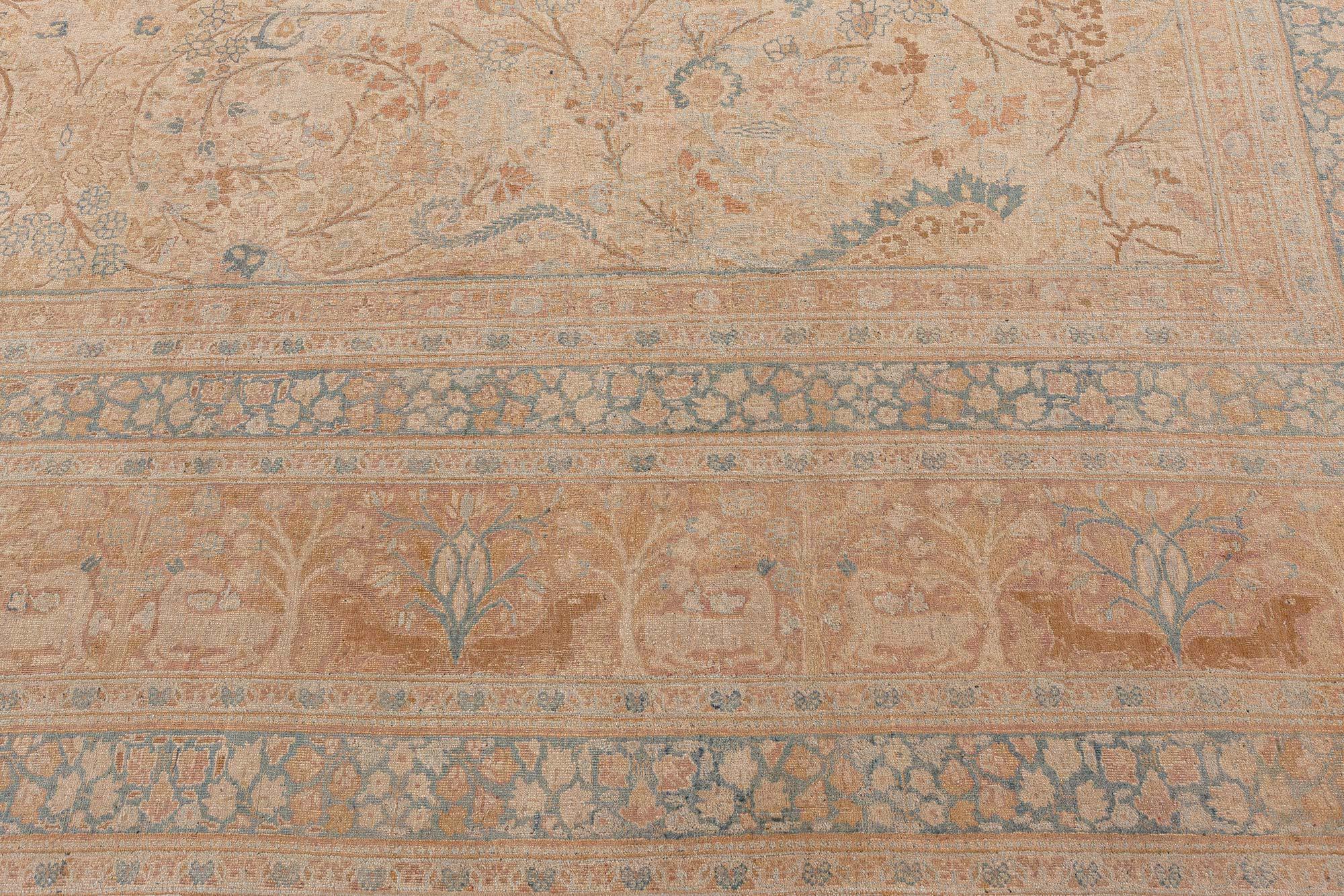 Early 20th Century Antique Persian Meshad Hand Knotted Wool Carpet In Good Condition For Sale In New York, NY