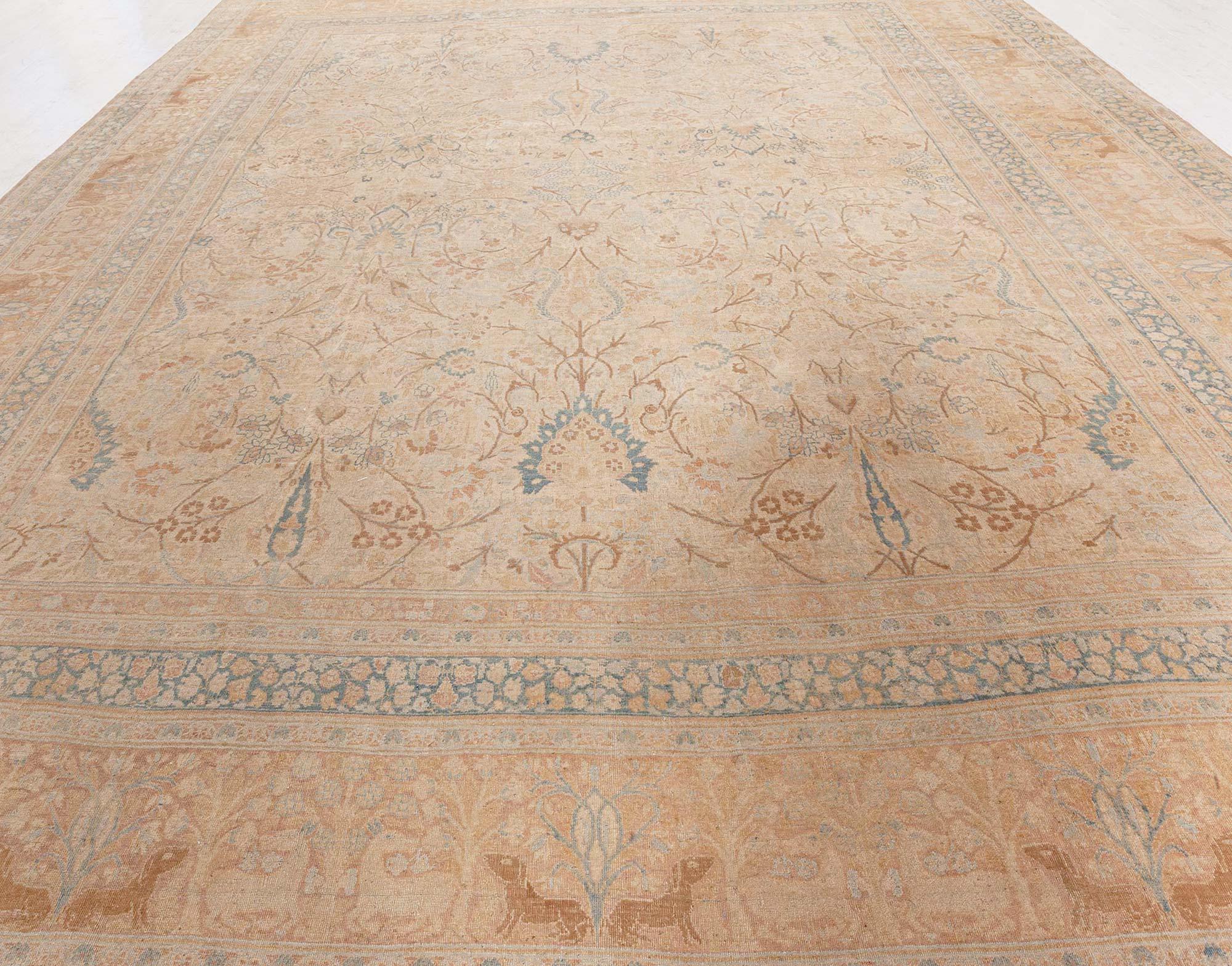Early 20th Century Antique Persian Meshad Hand Knotted Wool Carpet For Sale 1