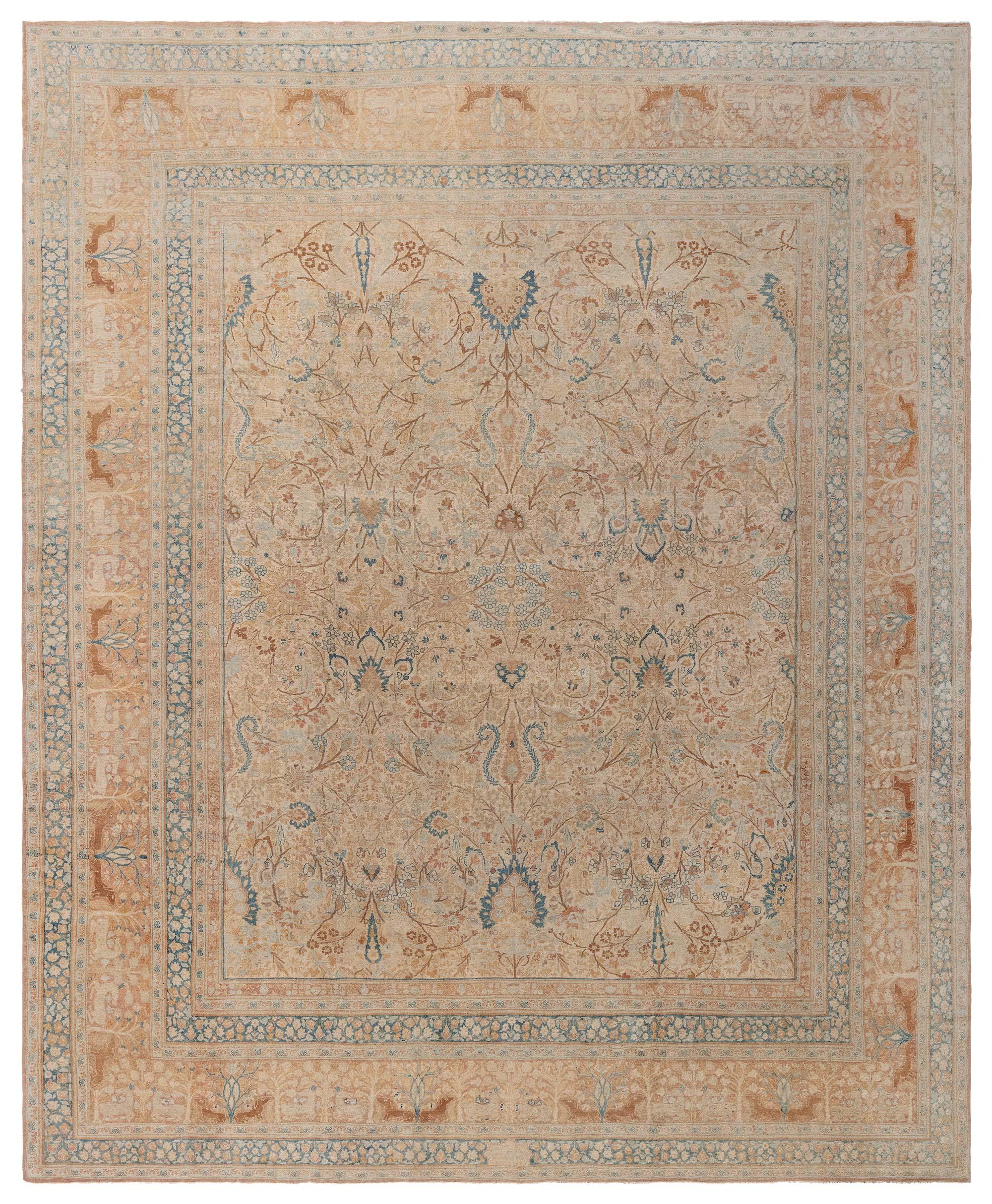 Early 20th Century Antique Persian Meshad Hand Knotted Wool Carpet For Sale