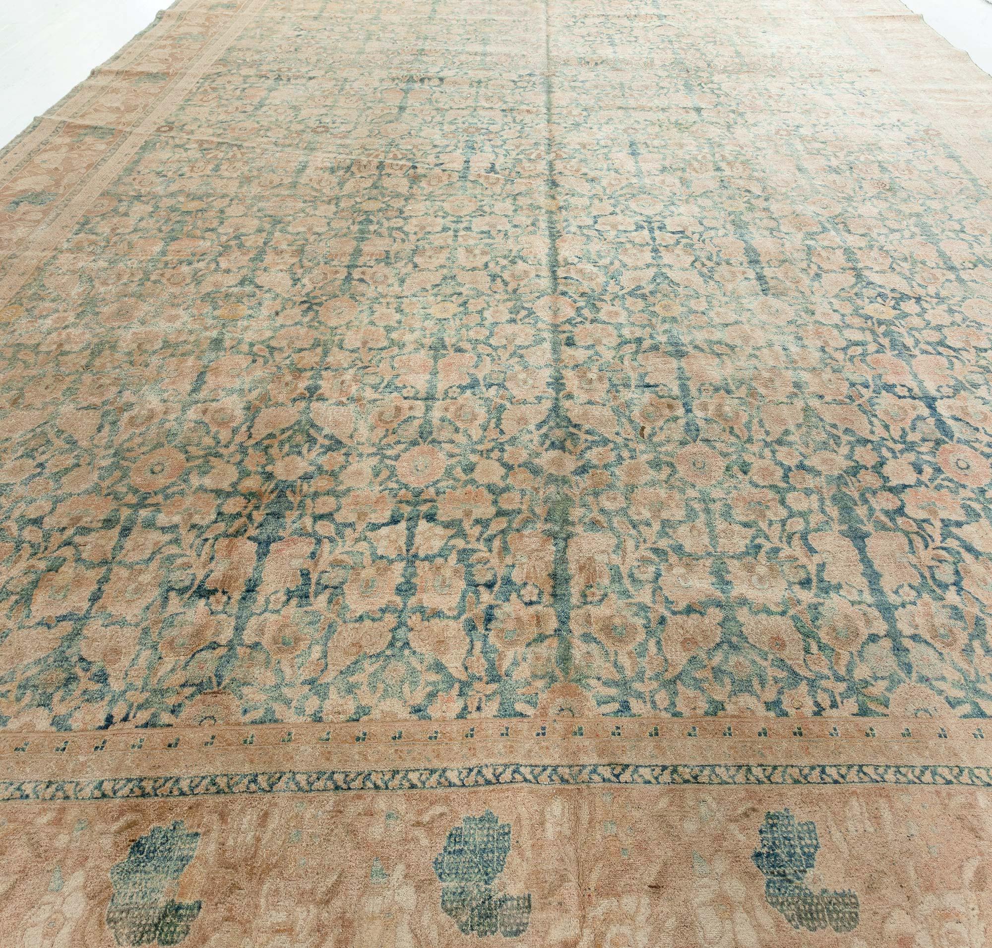 Hand-Knotted Antique Persian Tabriz Botanic Handmade Wool Rug For Sale