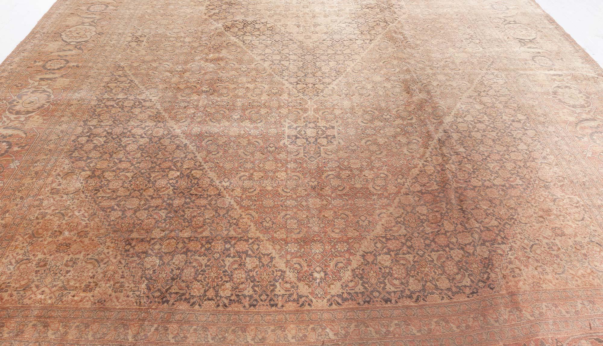 Antique Persian Tabriz Brown Handmade Wool Carpet
Size: 11'4
