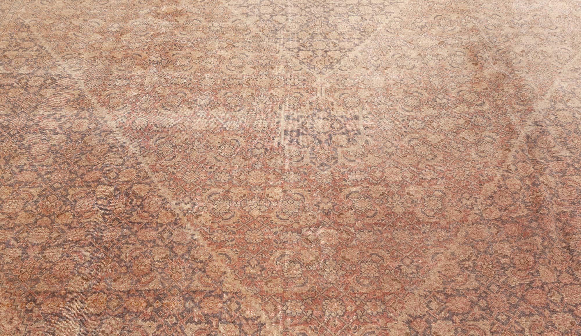Hand-Woven Antique Persian Tabriz Brown Handmade Wool Carpet For Sale