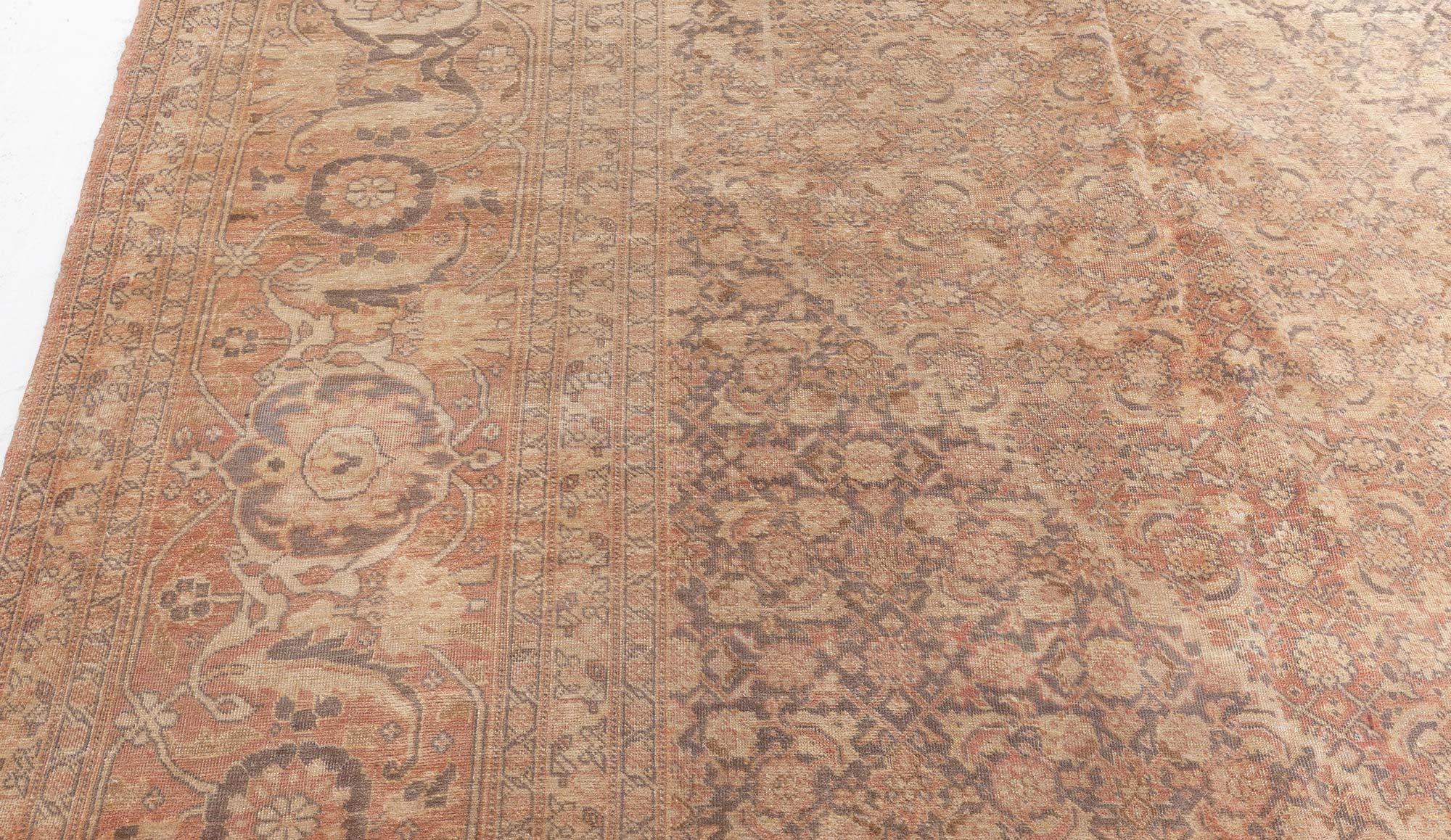 Antique Persian Tabriz Brown Handmade Wool Carpet In Good Condition For Sale In New York, NY