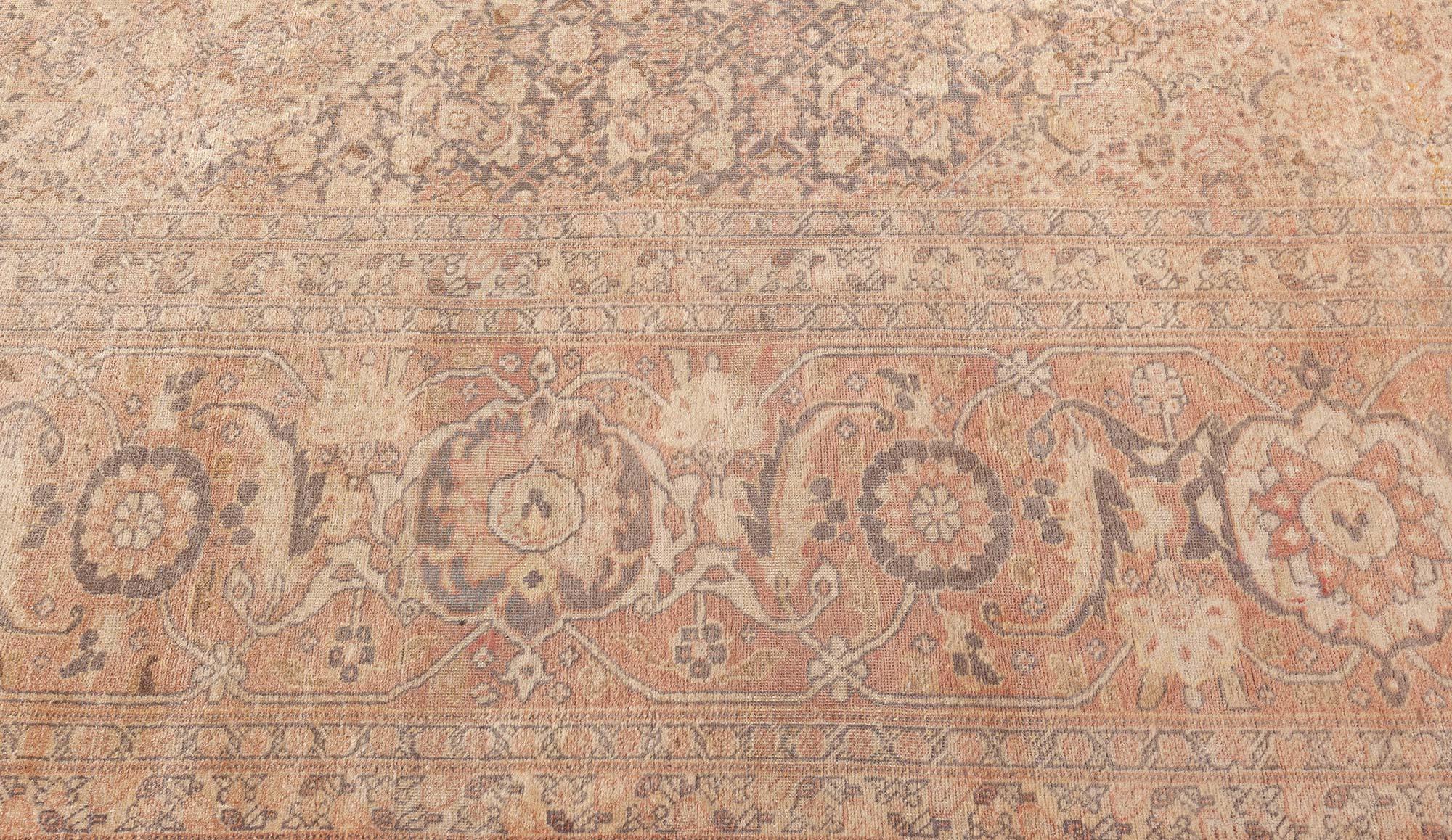 20th Century Antique Persian Tabriz Brown Handmade Wool Carpet For Sale