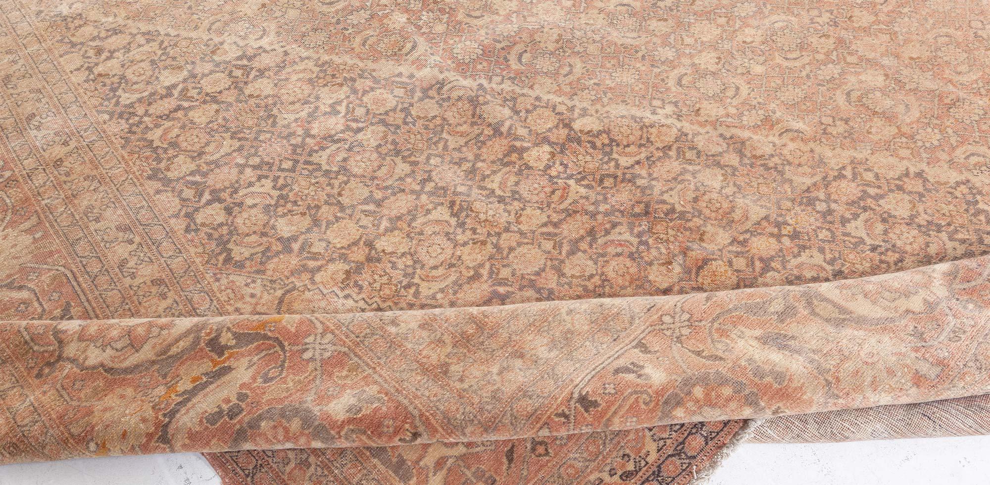 Antique Persian Tabriz Brown Handmade Wool Carpet For Sale 2