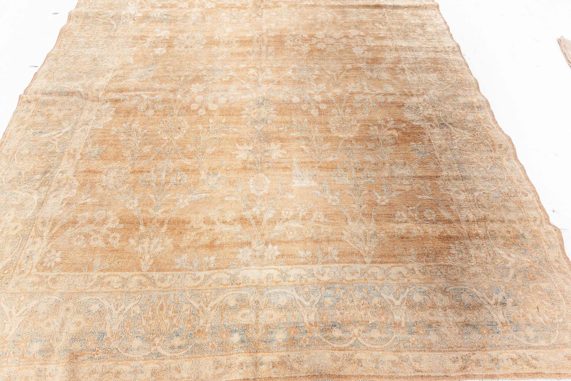 Antique Persian Tabriz Brown Handwoven Wool Carpet In Good Condition For Sale In New York, NY