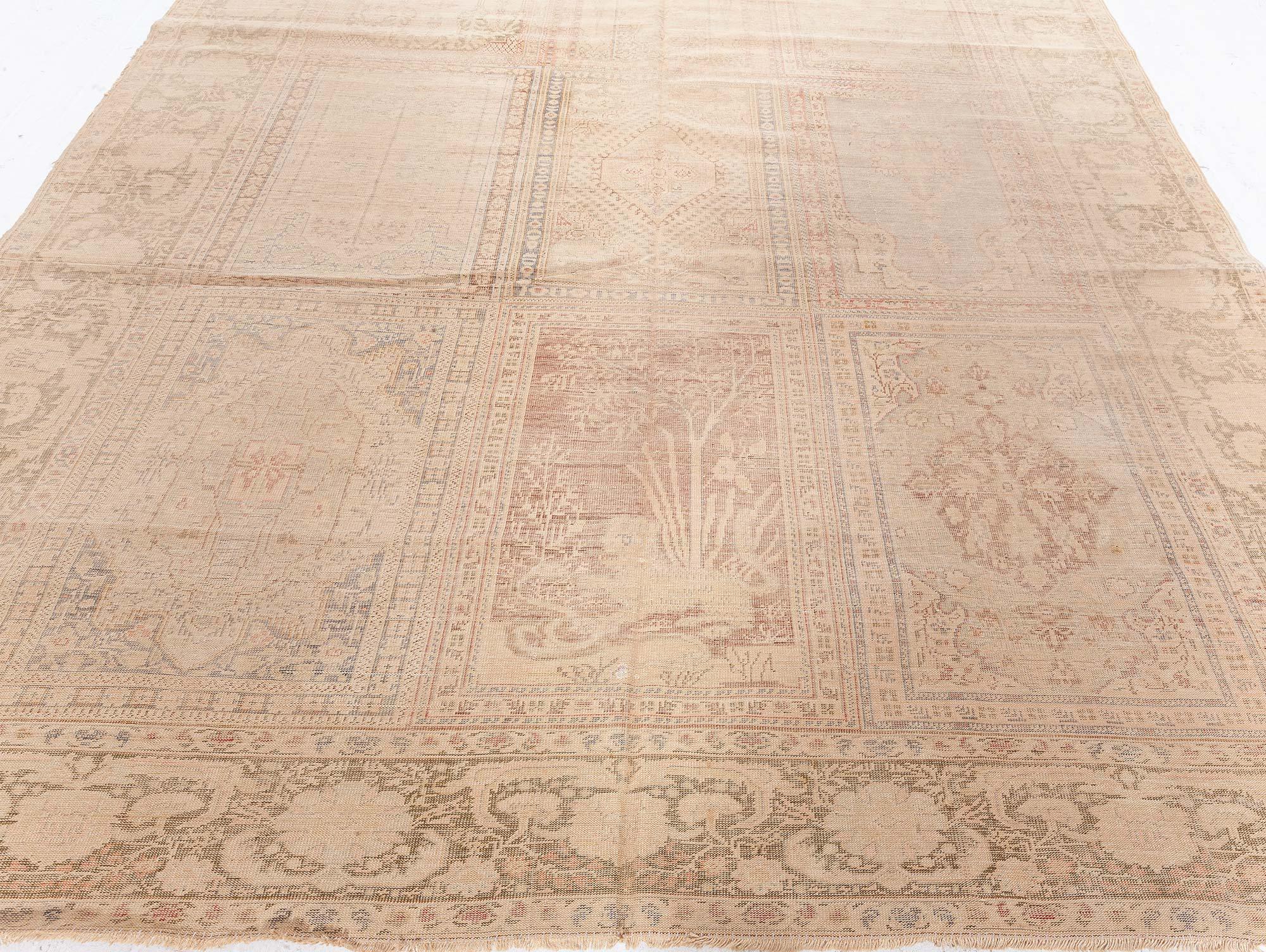 Hand-Knotted Antique Turkish Brown Abstract Botanic Rug For Sale