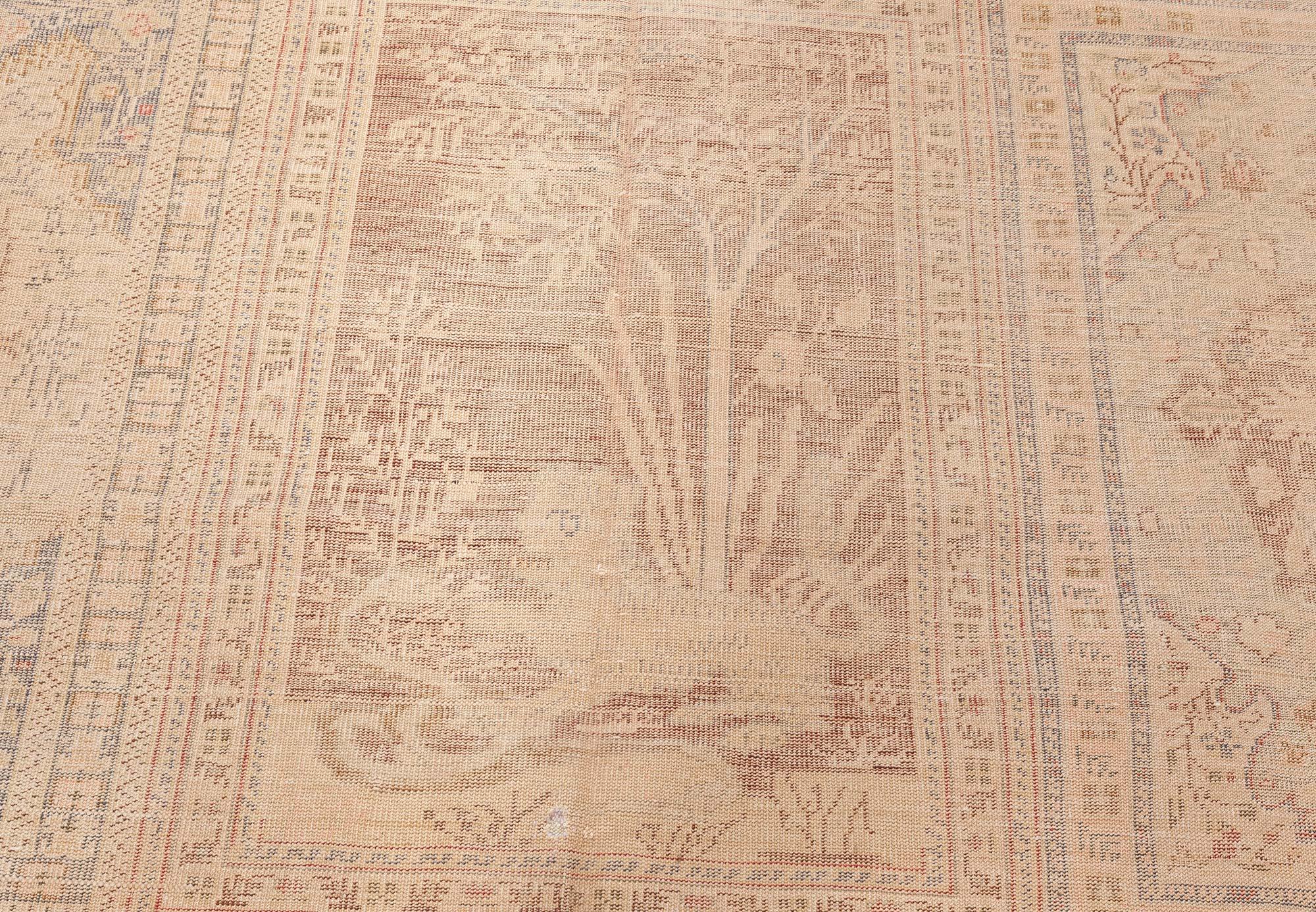 19th Century Antique Turkish Brown Abstract Botanic Rug For Sale