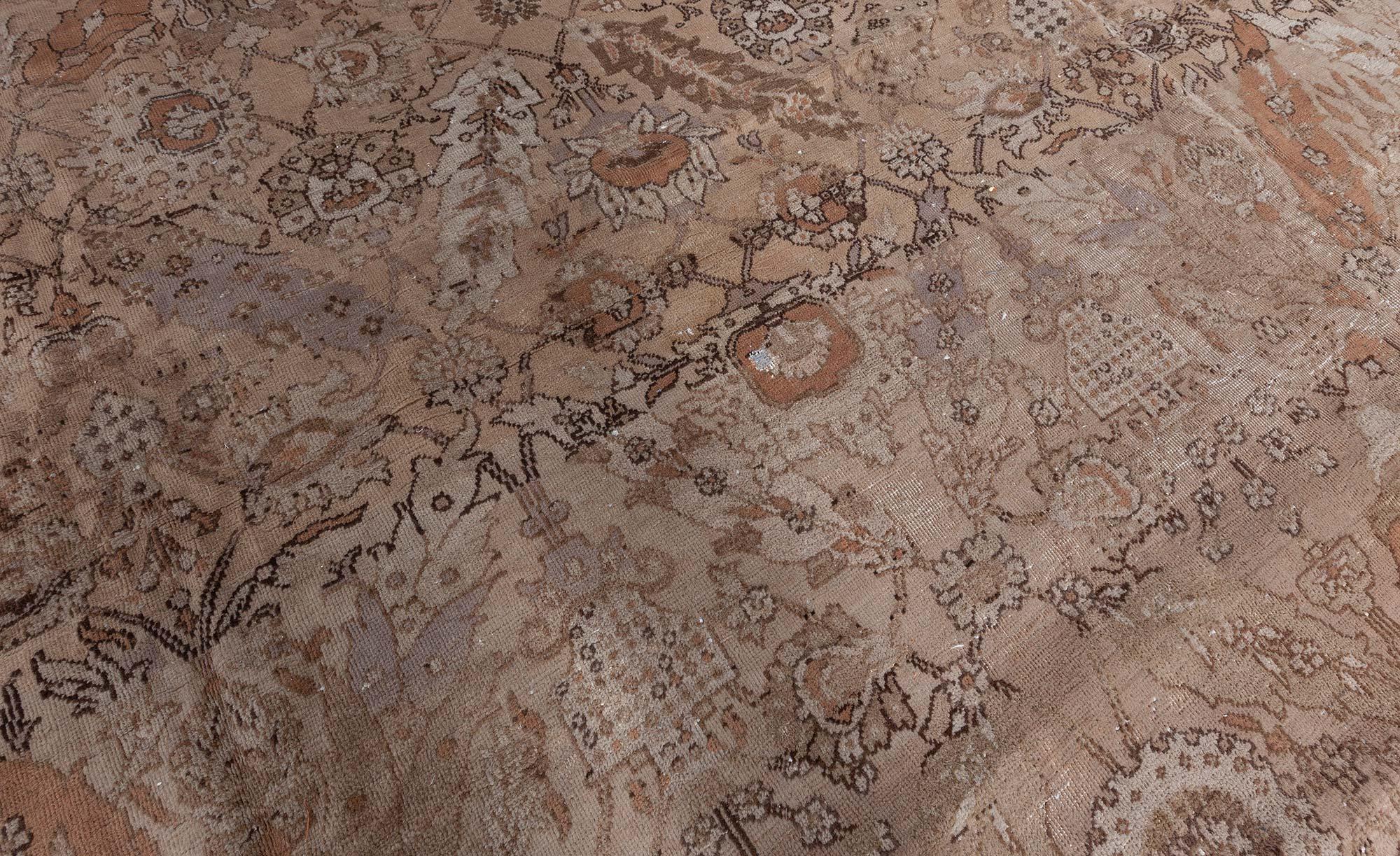 Antique Turkish Hereke Taupe brown beige handmade wool rug.
Size: 10'4