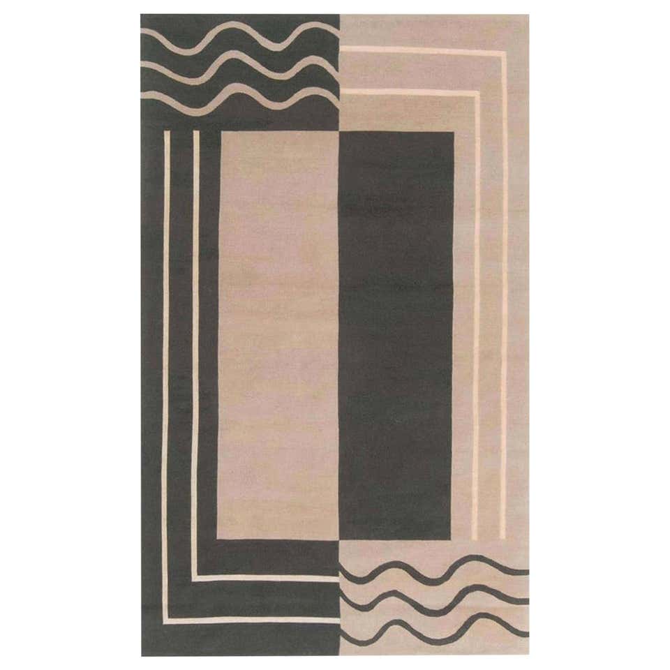 Contemporary Geometric Rug With Modern Pattern in Green, Black, Beige ...