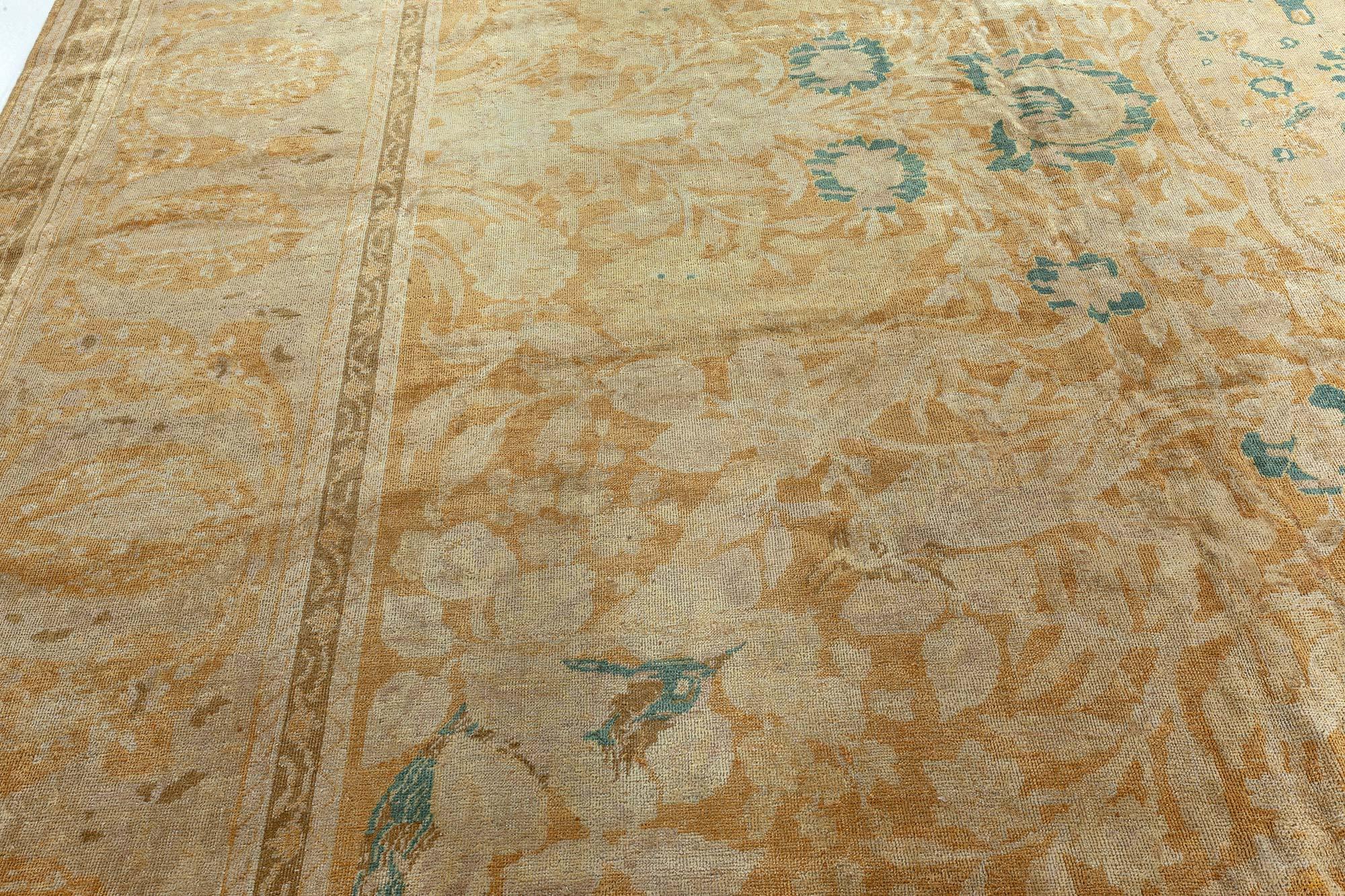 Authentique tapis indien du 19ème siècle en laine beige
Taille : 12'0