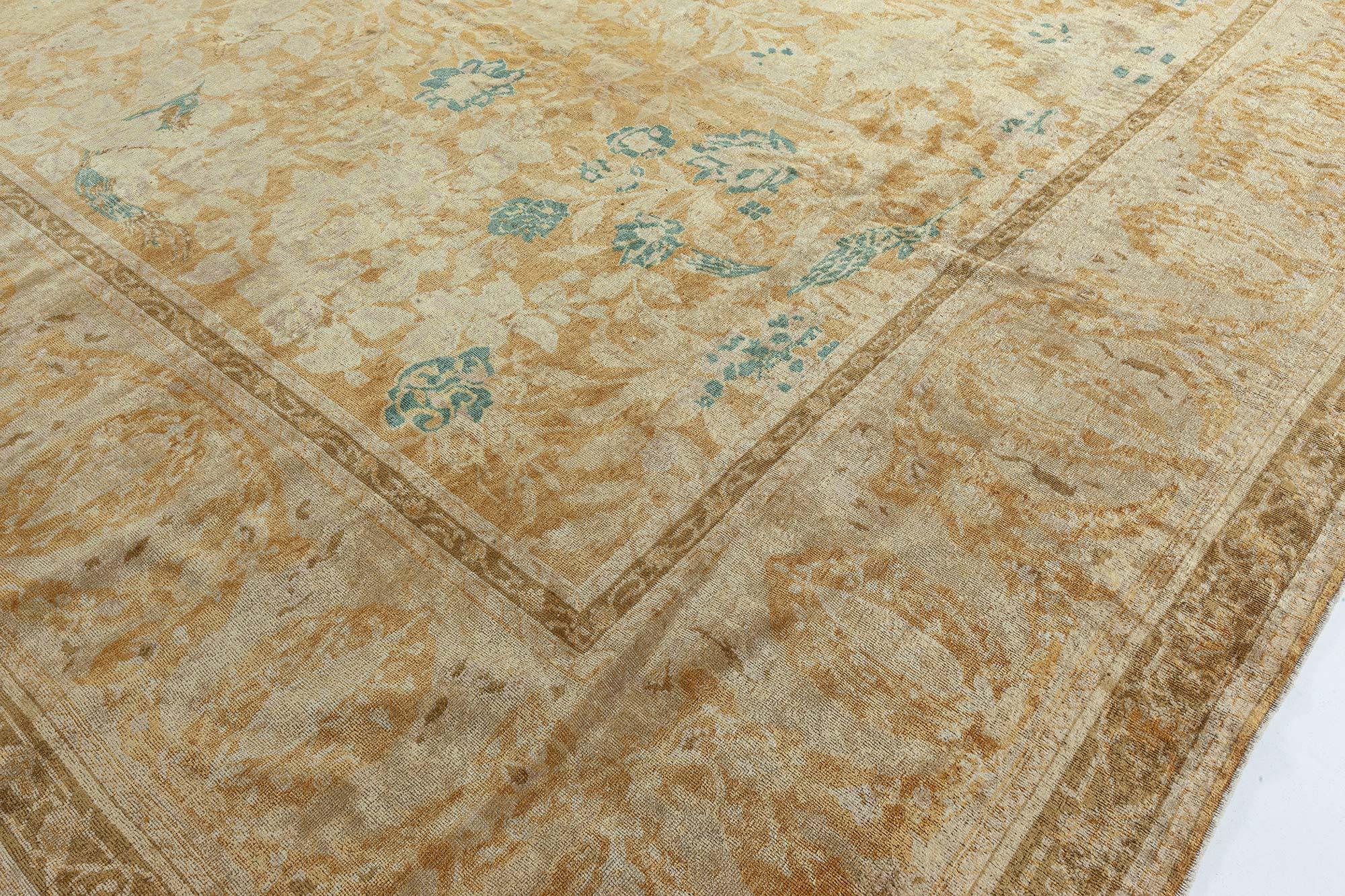 XIXe siècle Authentique tapis indien du 19ème siècle en laine beige en vente