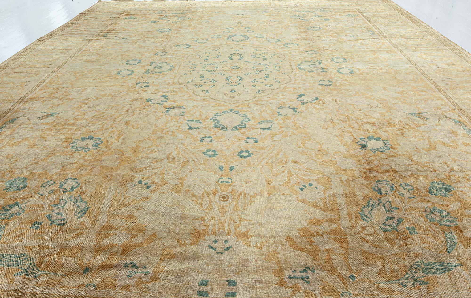 Authentic 19th Century Indian Beige Wool Rug For Sale 3