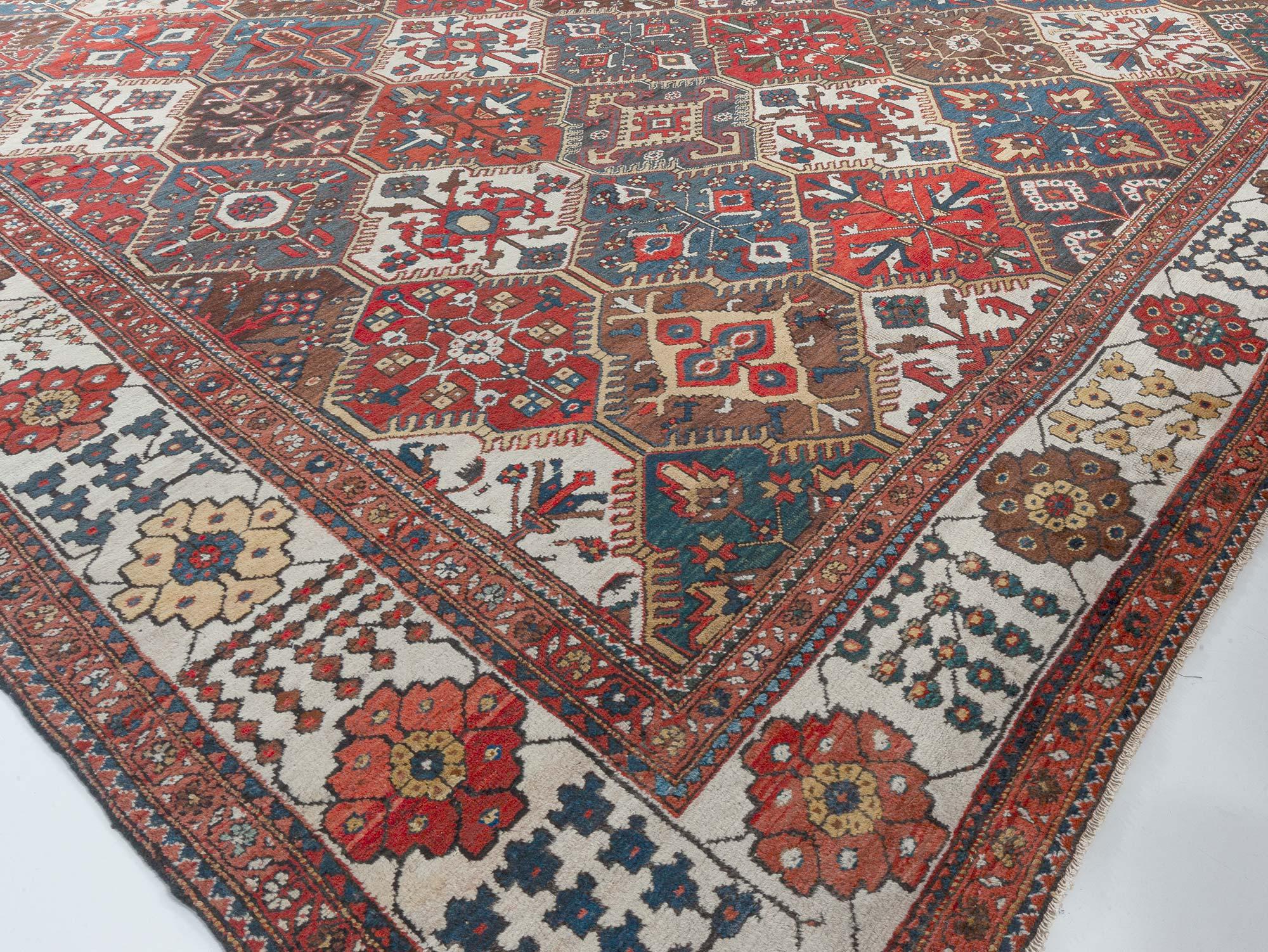 Hand-Knotted Authentic 19th Century Persian Bakhtiari Carpet For Sale