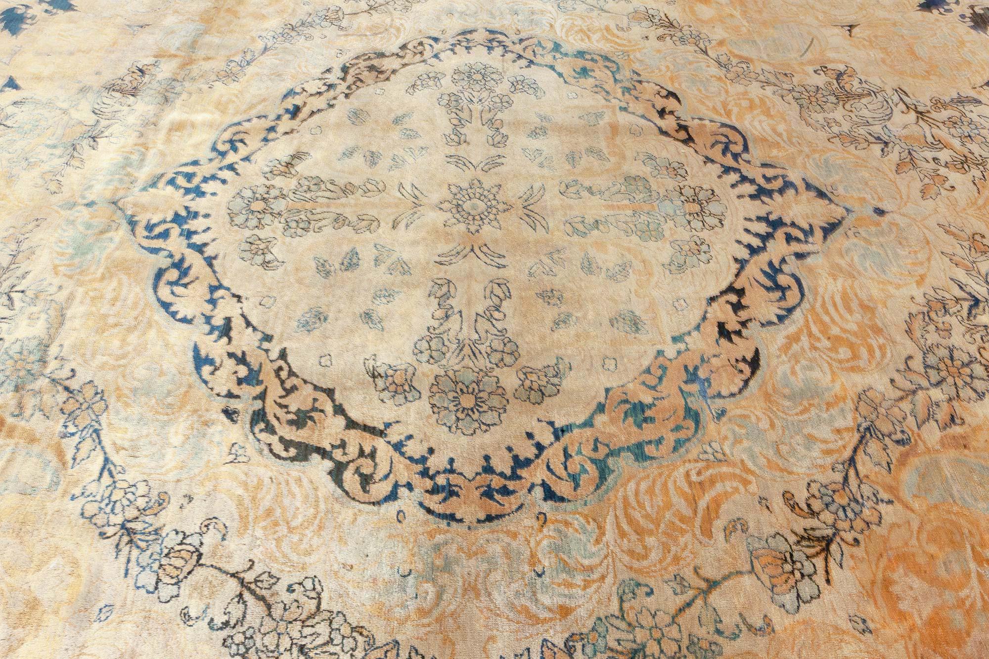 Wool Authentic 19th Century Persian Kirman Carpet For Sale