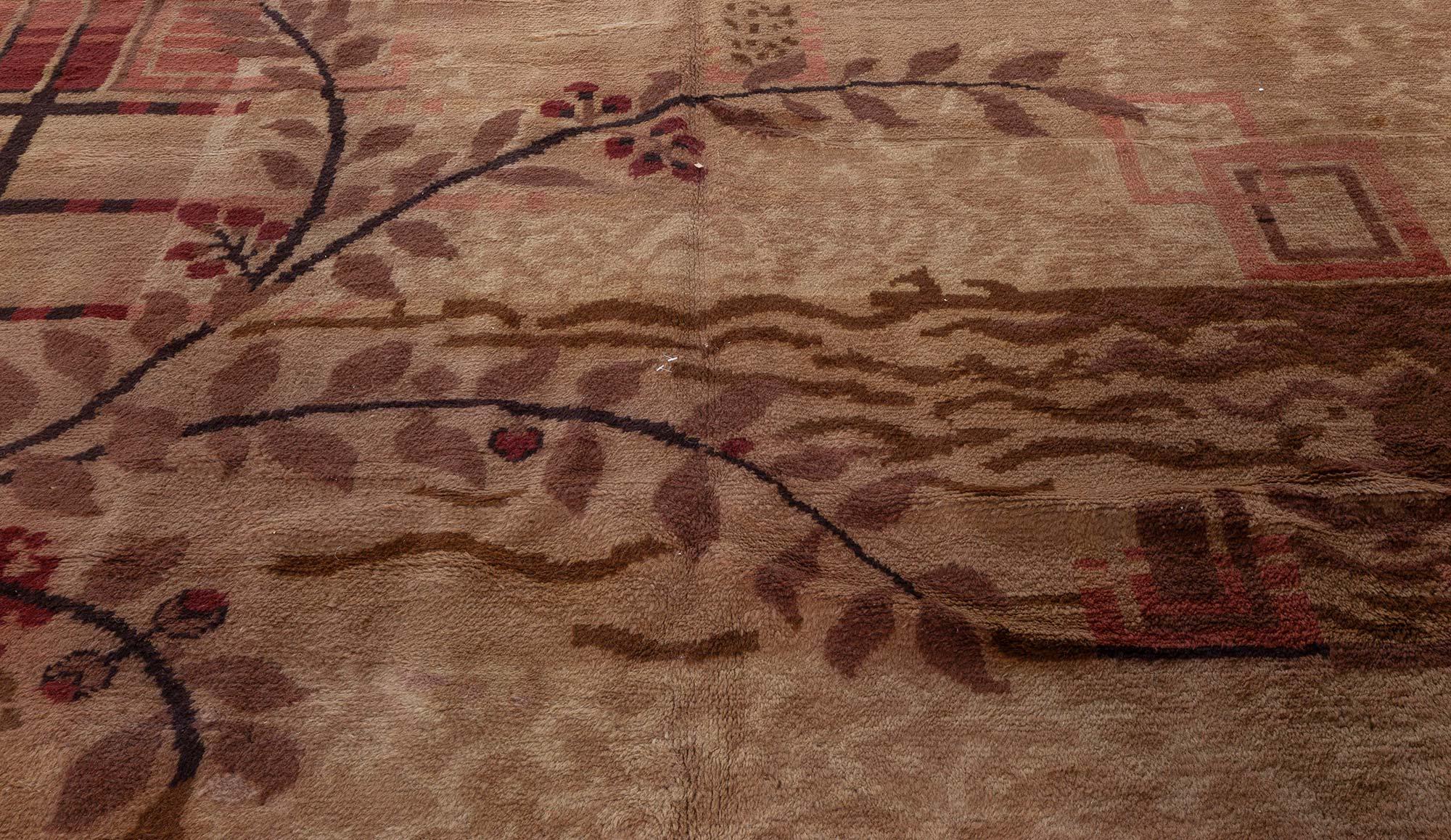 Authentic French Art Deco Brown Handwoven Wool Rug In Good Condition For Sale In New York, NY