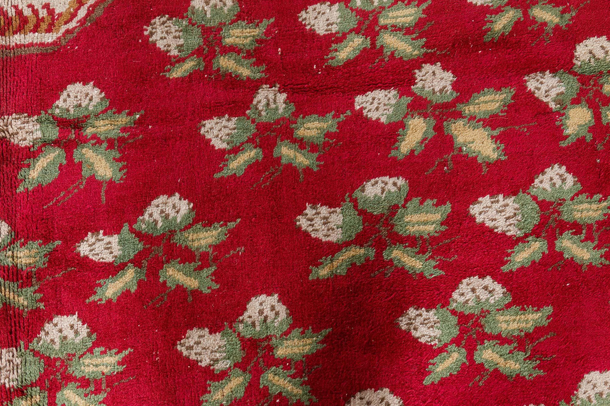 Hand-Knotted Authentic Turkish Ghiordes Red Handmade Wool Rug For Sale