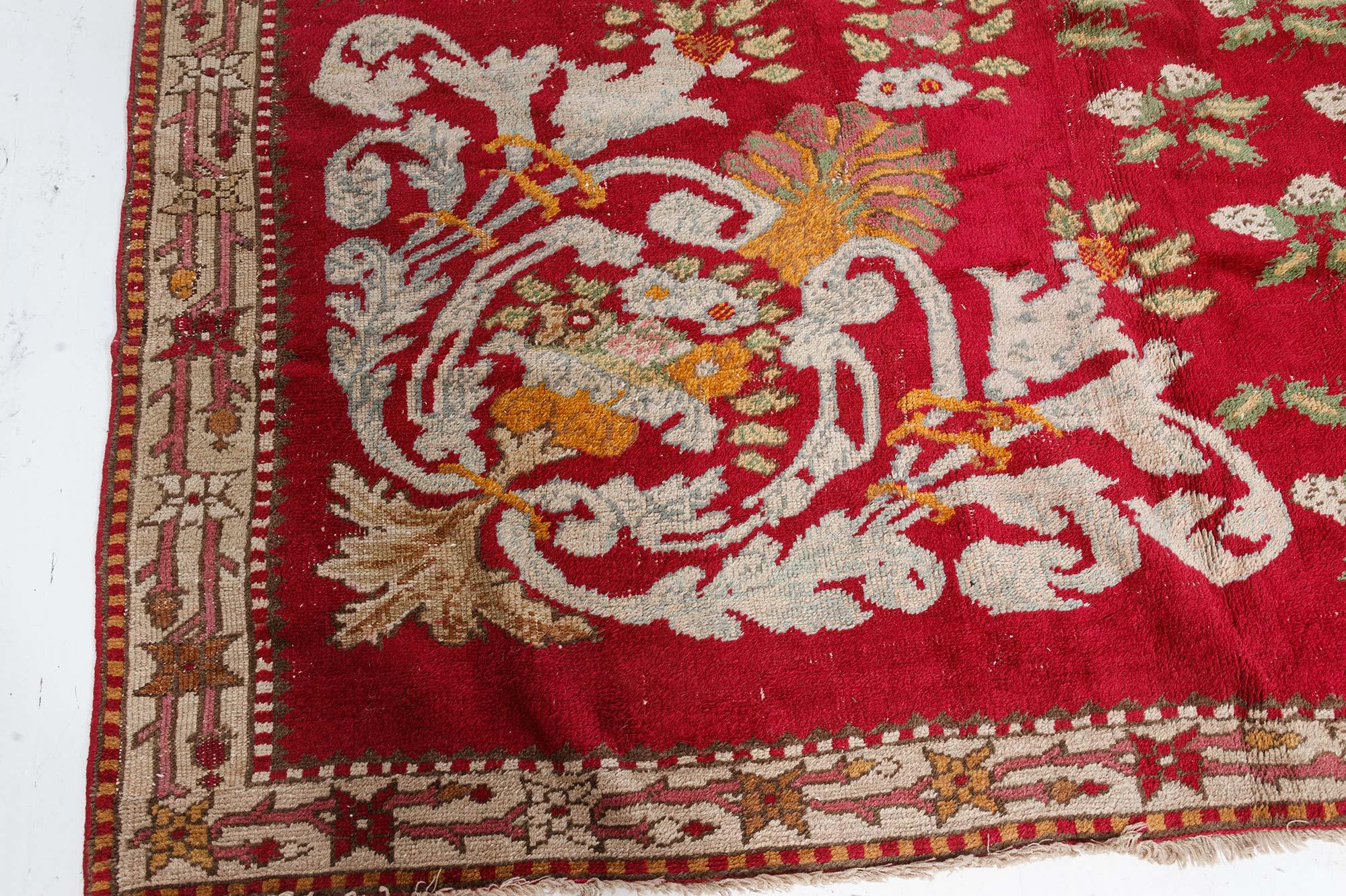 Authentic Turkish Ghiordes Red Handmade Wool Rug For Sale 2