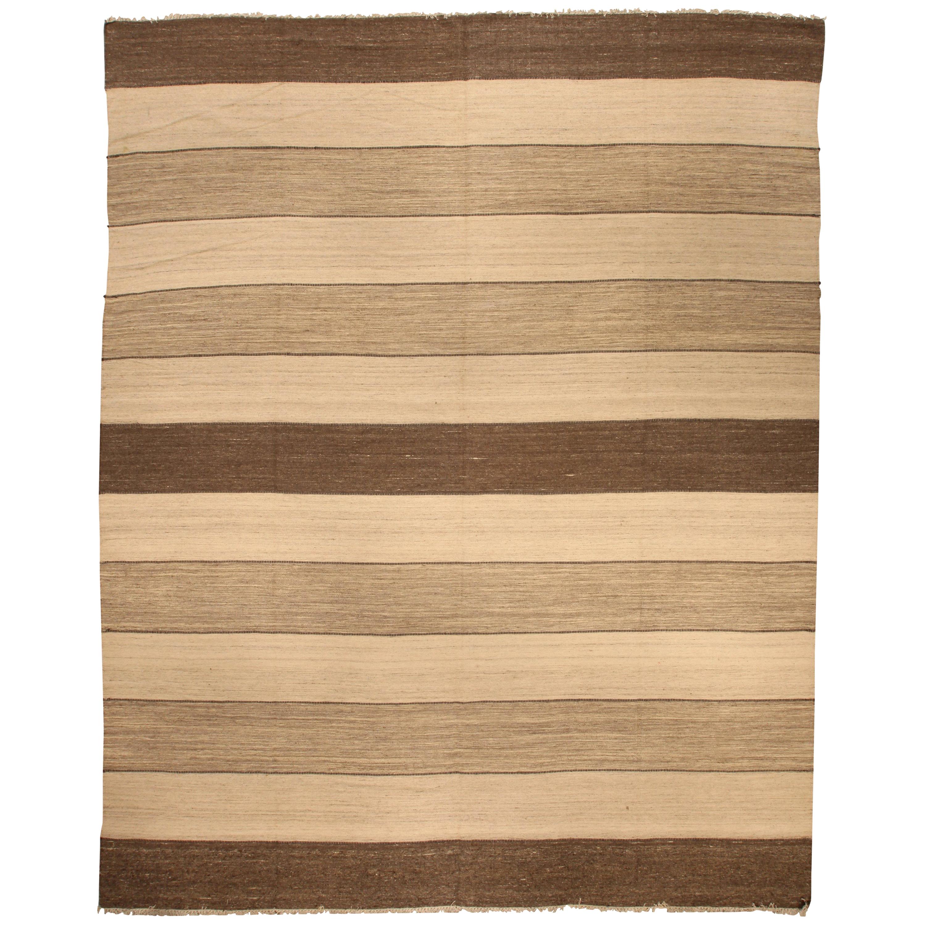 Doris Leslie Blau Collection Modern Striped Natural Flat-Weave Rug