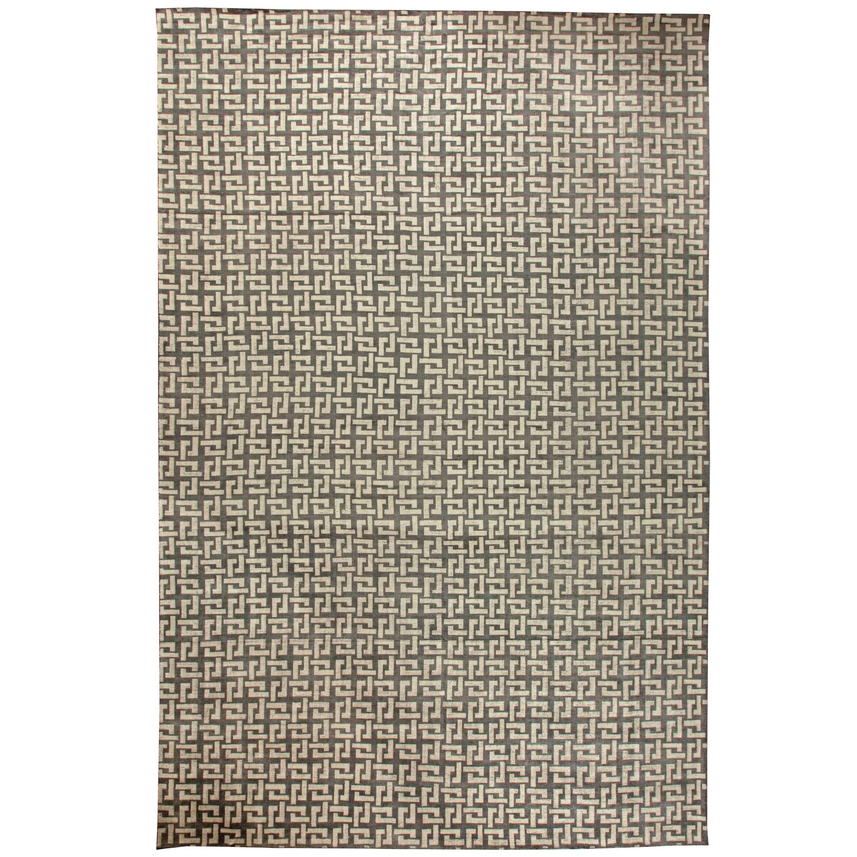Modern Quagmire Black and White Geometric Wool Rug by Doris Leslie Blau