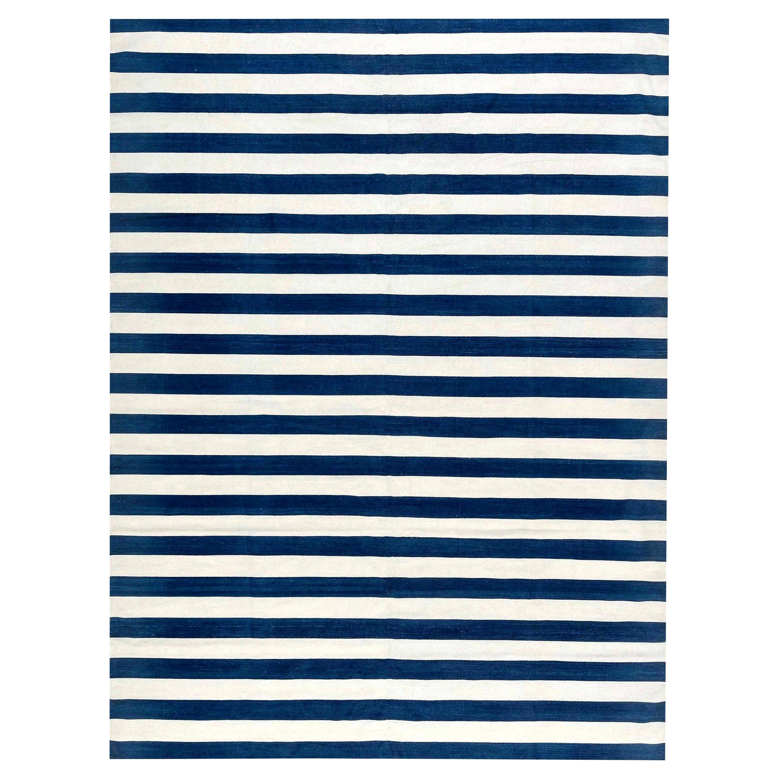 blue and white dhurrie rug at 1stDibs