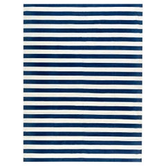 Contemporary  Blue and White Striped Dhurrie Style Rug by Doris Leslie Blau