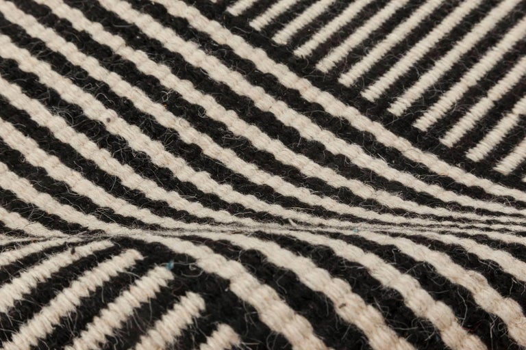 Custom Modern Striped Flat Woven Wool, Black And White Striped Flat Weave Rug
