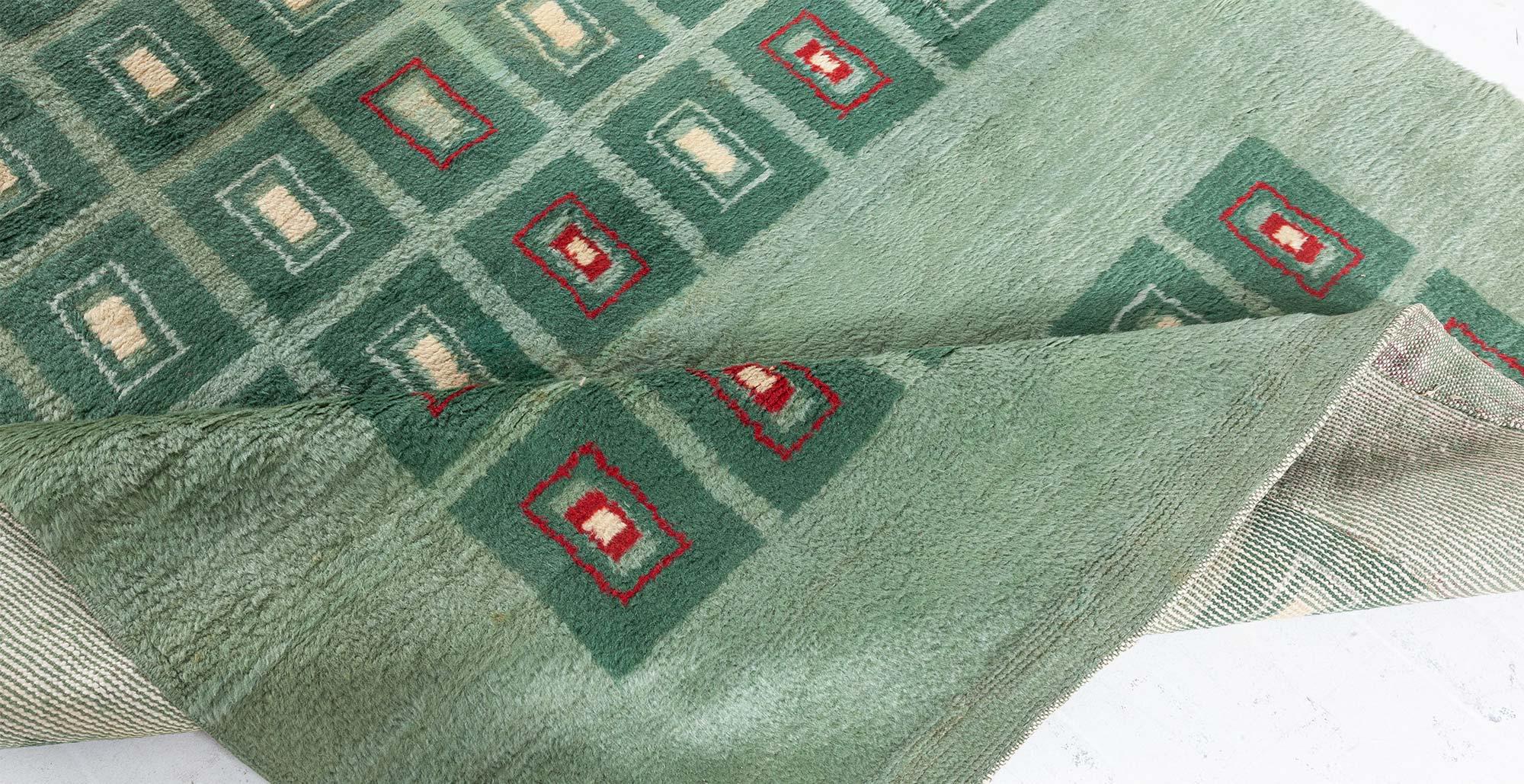 Early 20th Century French Art Deco Green Wool Rug For Sale 2