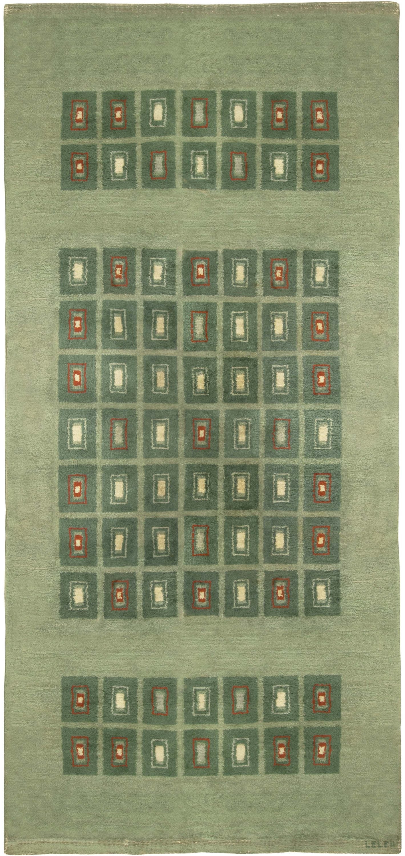 Début du 20ème siècle Français Art Deco Green Wool Rug