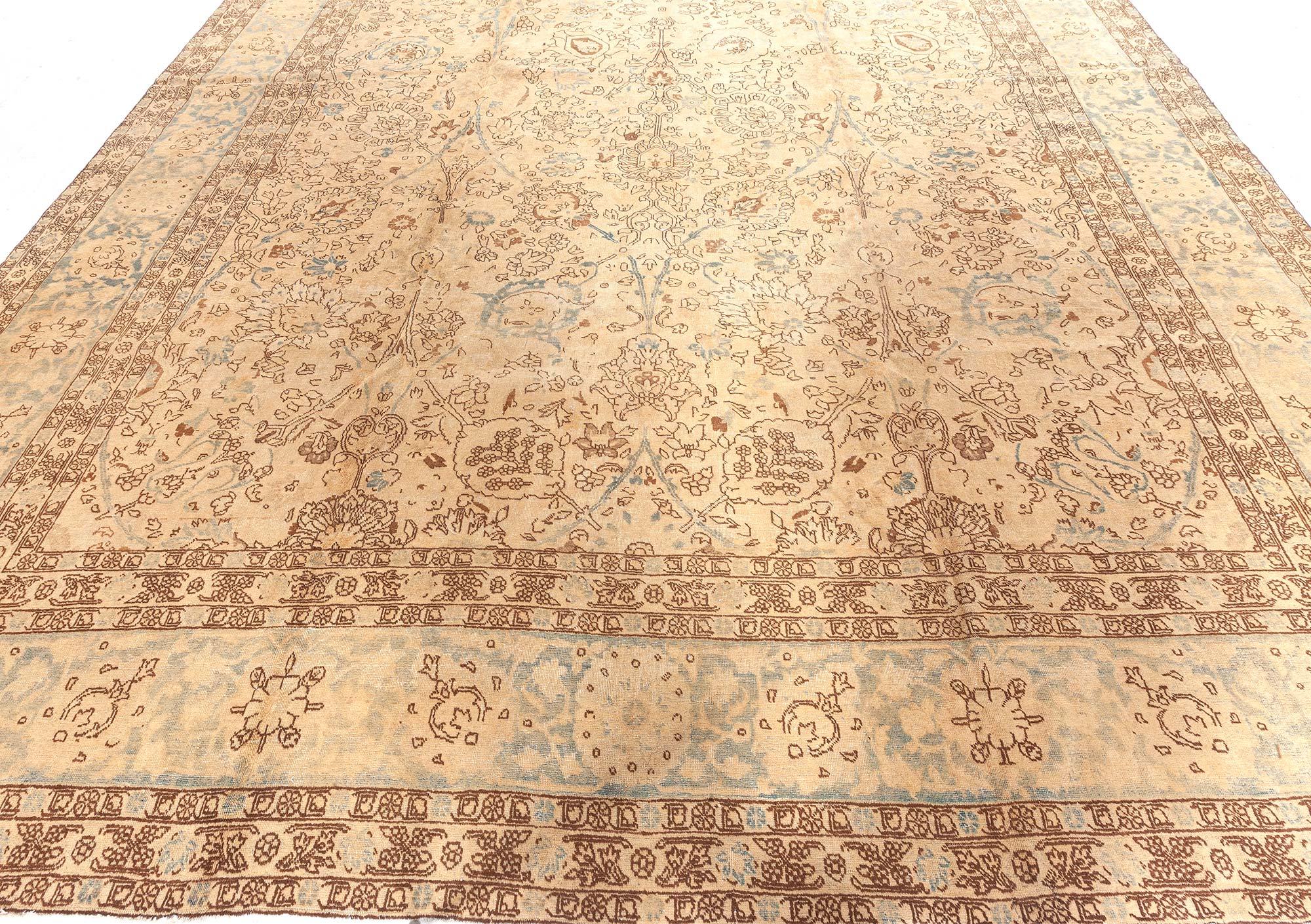 Hand-Knotted Early 20th Century Tabriz Botanic Handmade Wool Rug For Sale