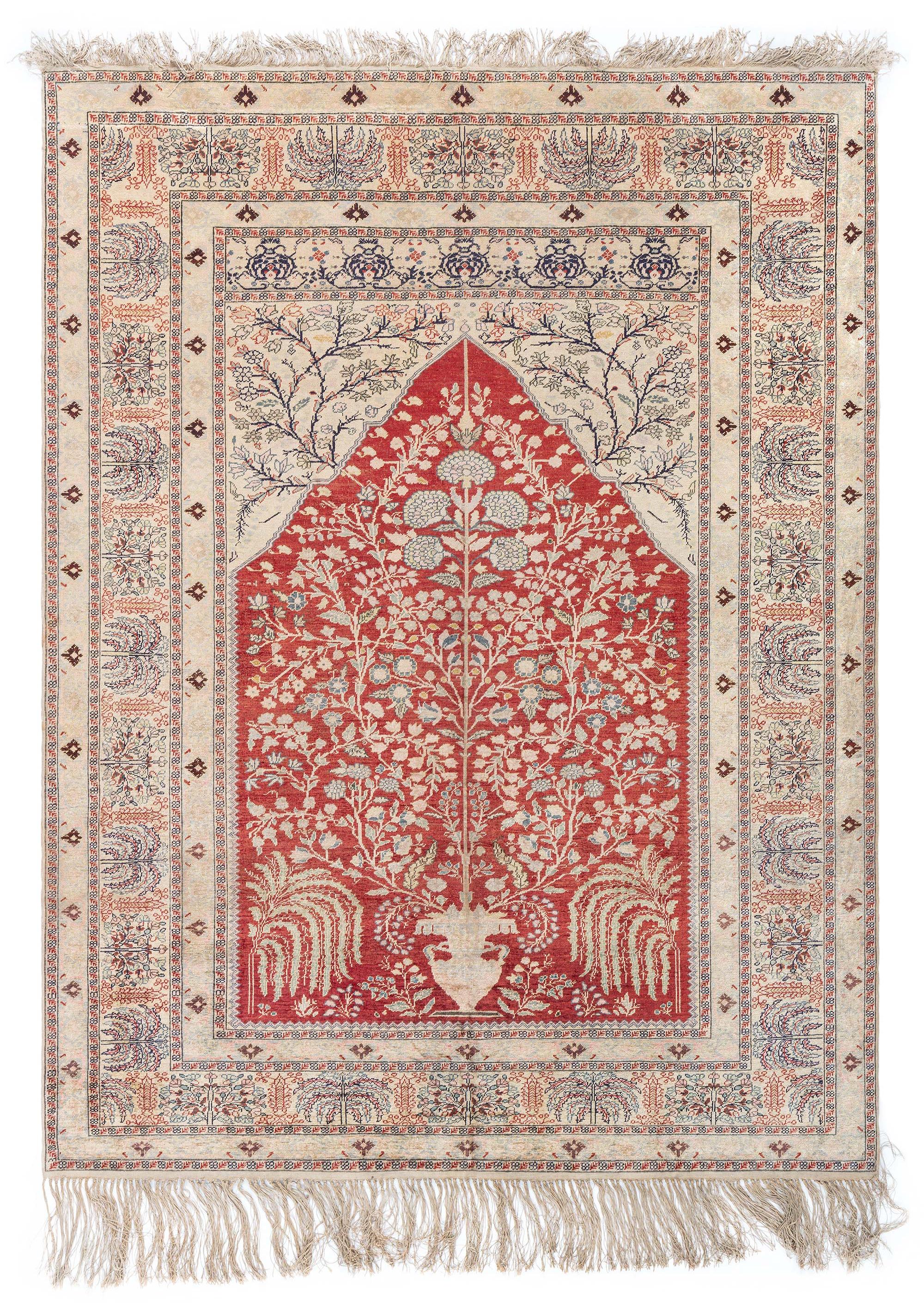 Early 20th Century Turkish Handmade Silk Rug