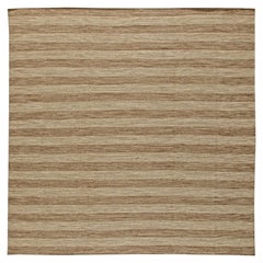 Contemporary Striped Brown and Beige Flat-Weave Wool Rug by Doris Leslie Blau
