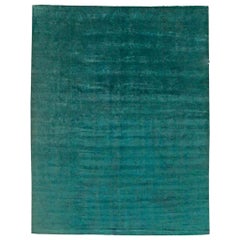 Doris Leslie Blau Collection Turquoise Silk Rug with Distressed Look