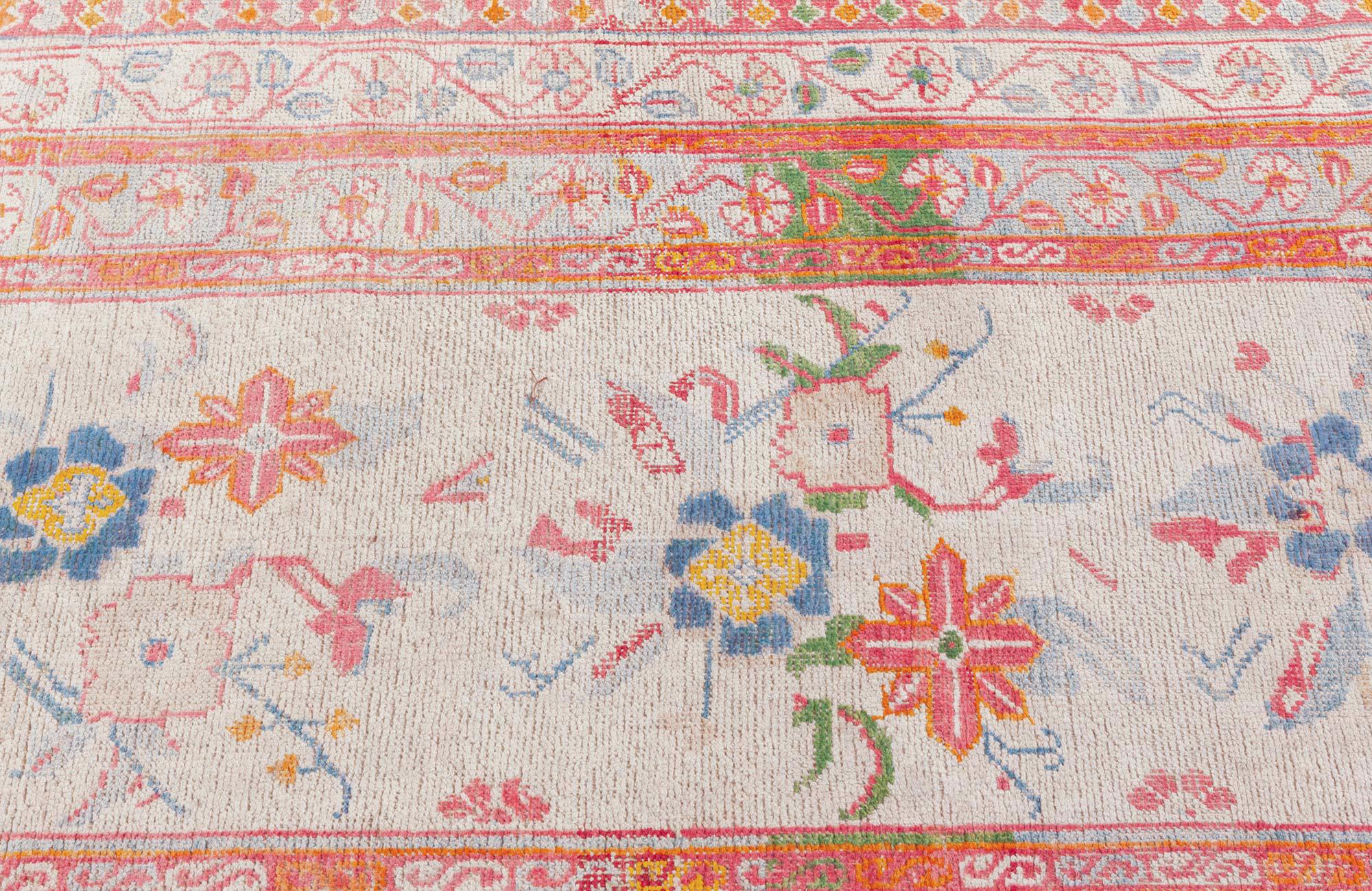 Wool Early 20th Century Indian Agra Floral Handmade Cotton Rug For Sale