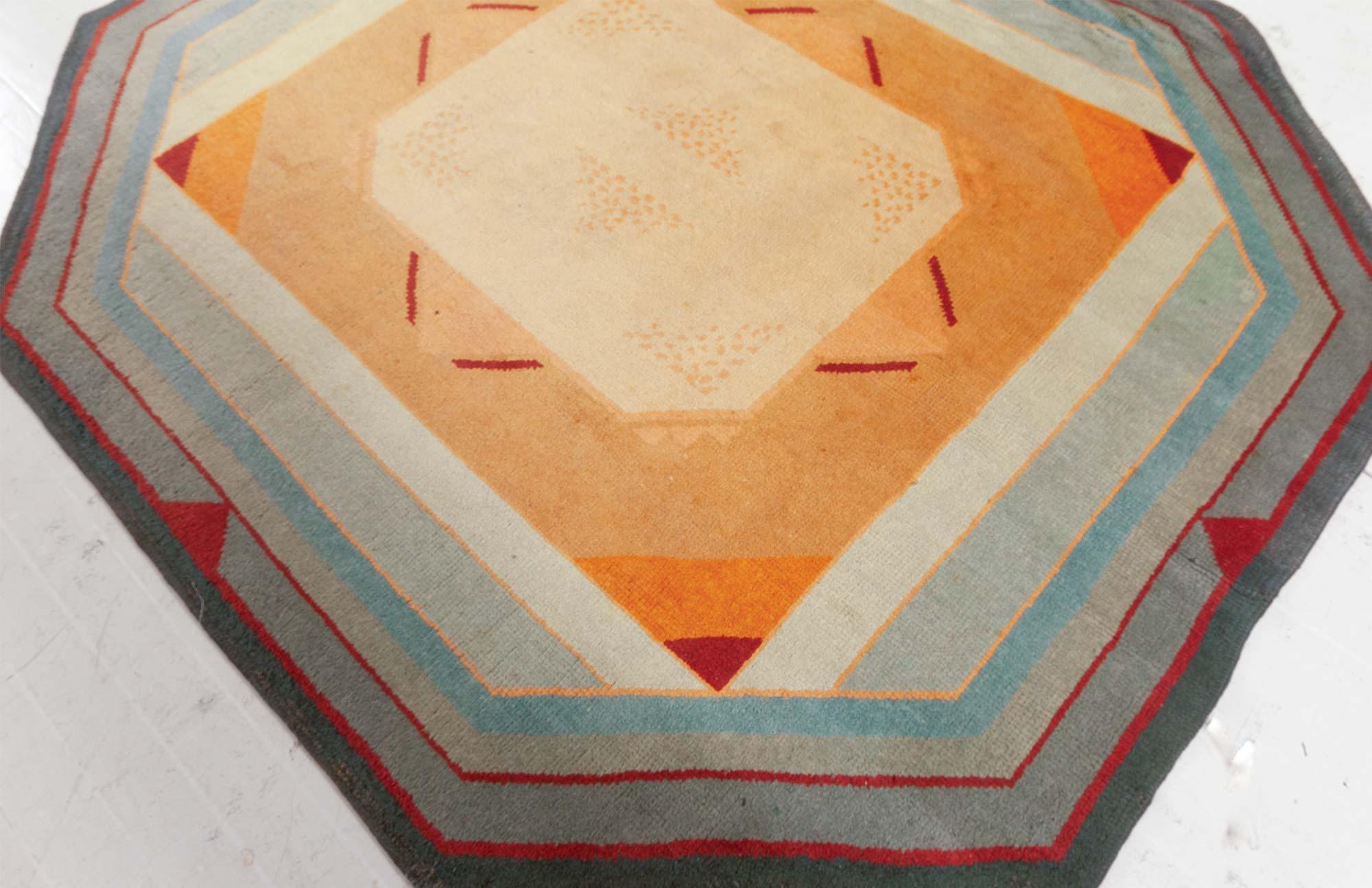 Hand-Woven Mid-20th Century French Art Deco Handmade Wool Rug For Sale