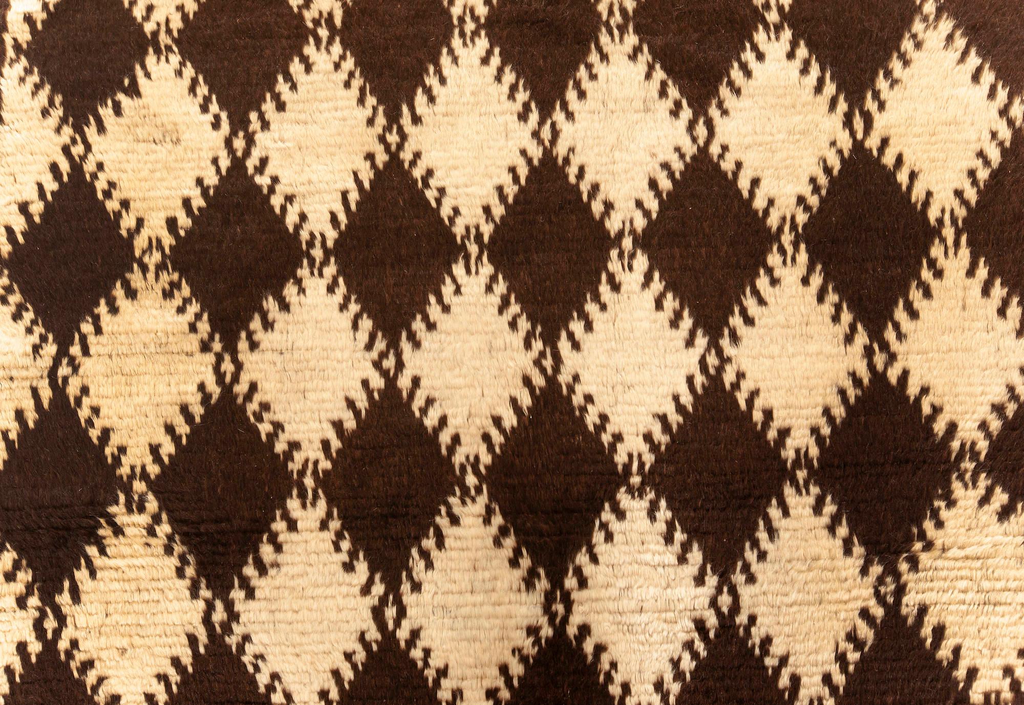 Mid-20th century Moroccan diamond design, brown, beige handmade wool rug
Size: 4'5