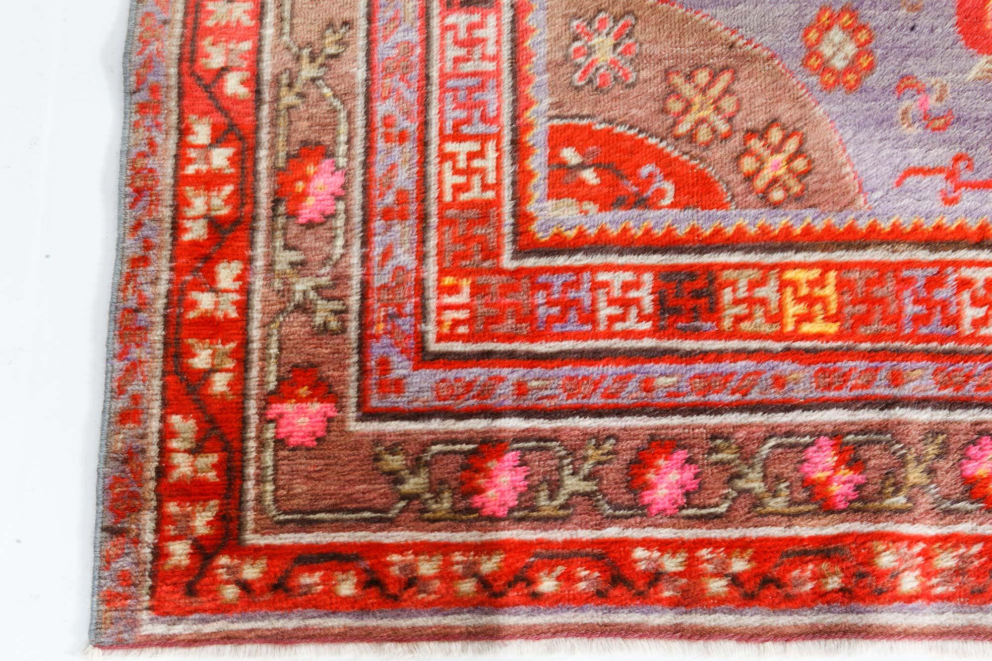 Mitte des 20. Jahrhunderts Samarkand Handgefertigter Wollteppich (Handgeknüpft) im Angebot
