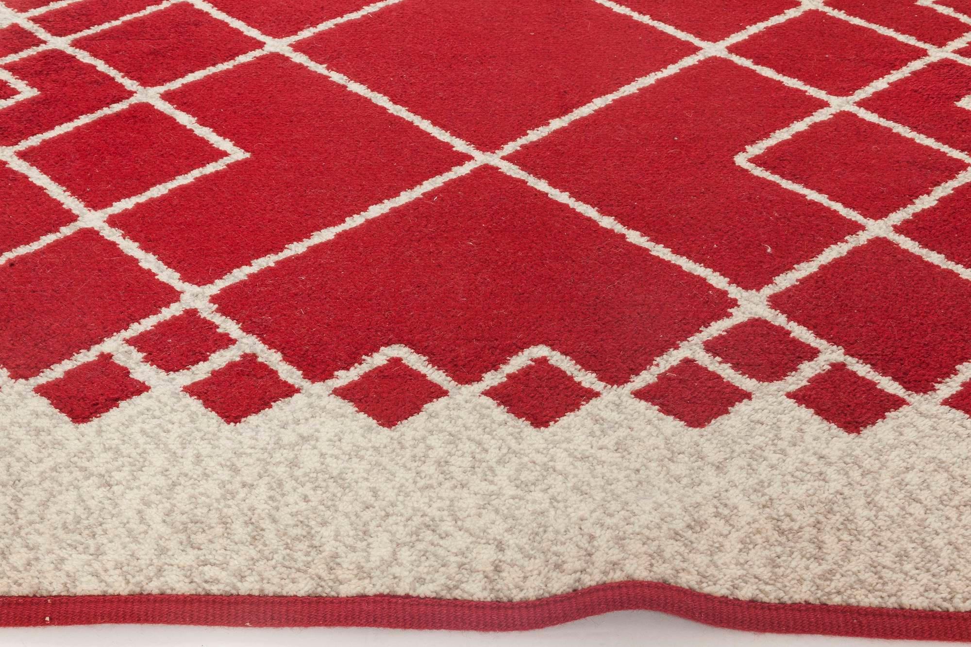 Midcentury Double Sided Swedish Flat-Weave Wool Rug In Good Condition In New York, NY
