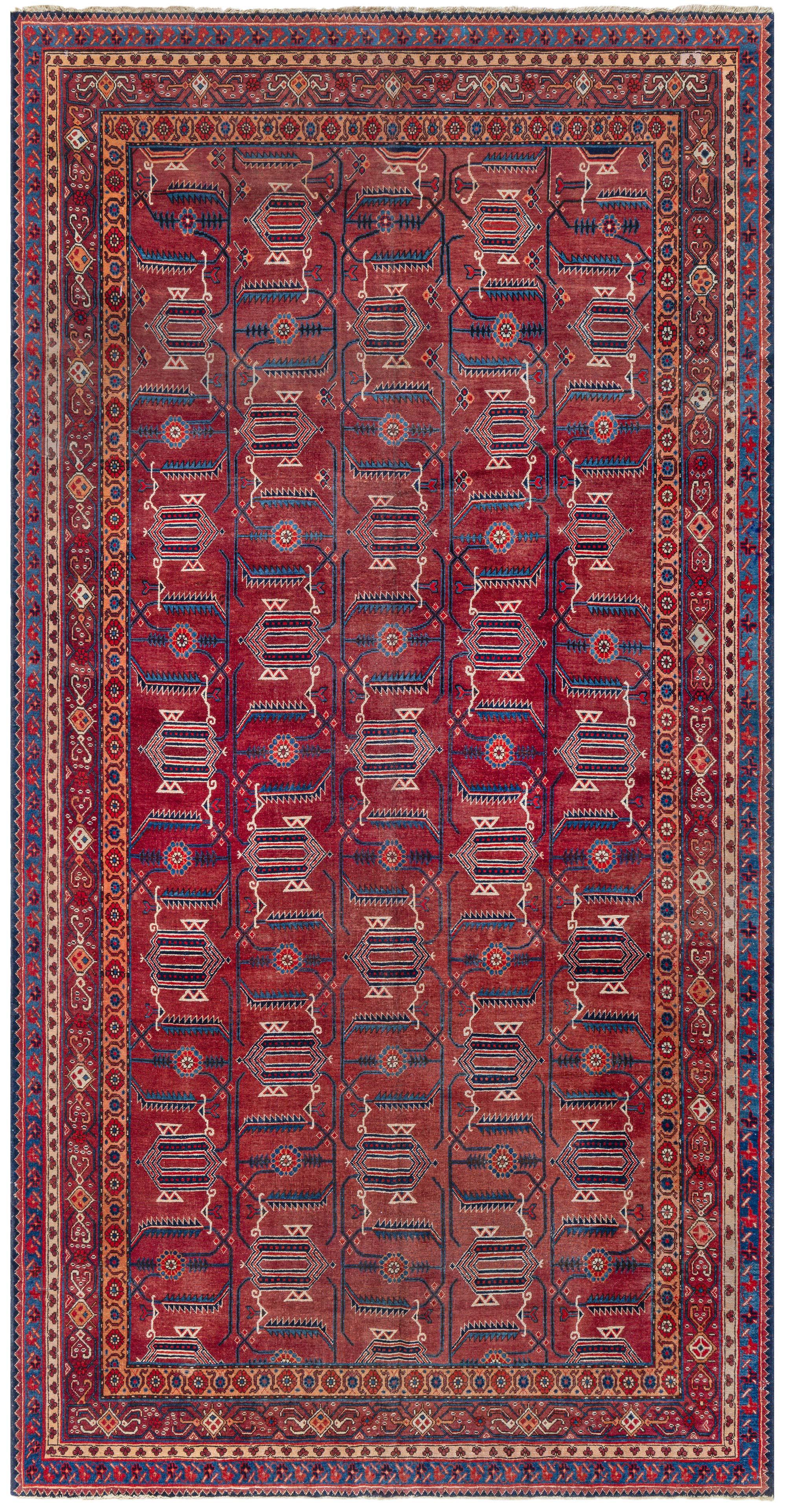Midcentury Samarkand Red Handmade Wool Rug For Sale