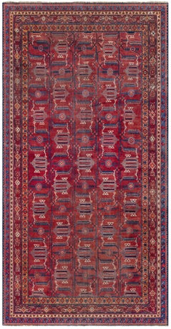 Retro Midcentury Samarkand Red Handmade Wool Rug