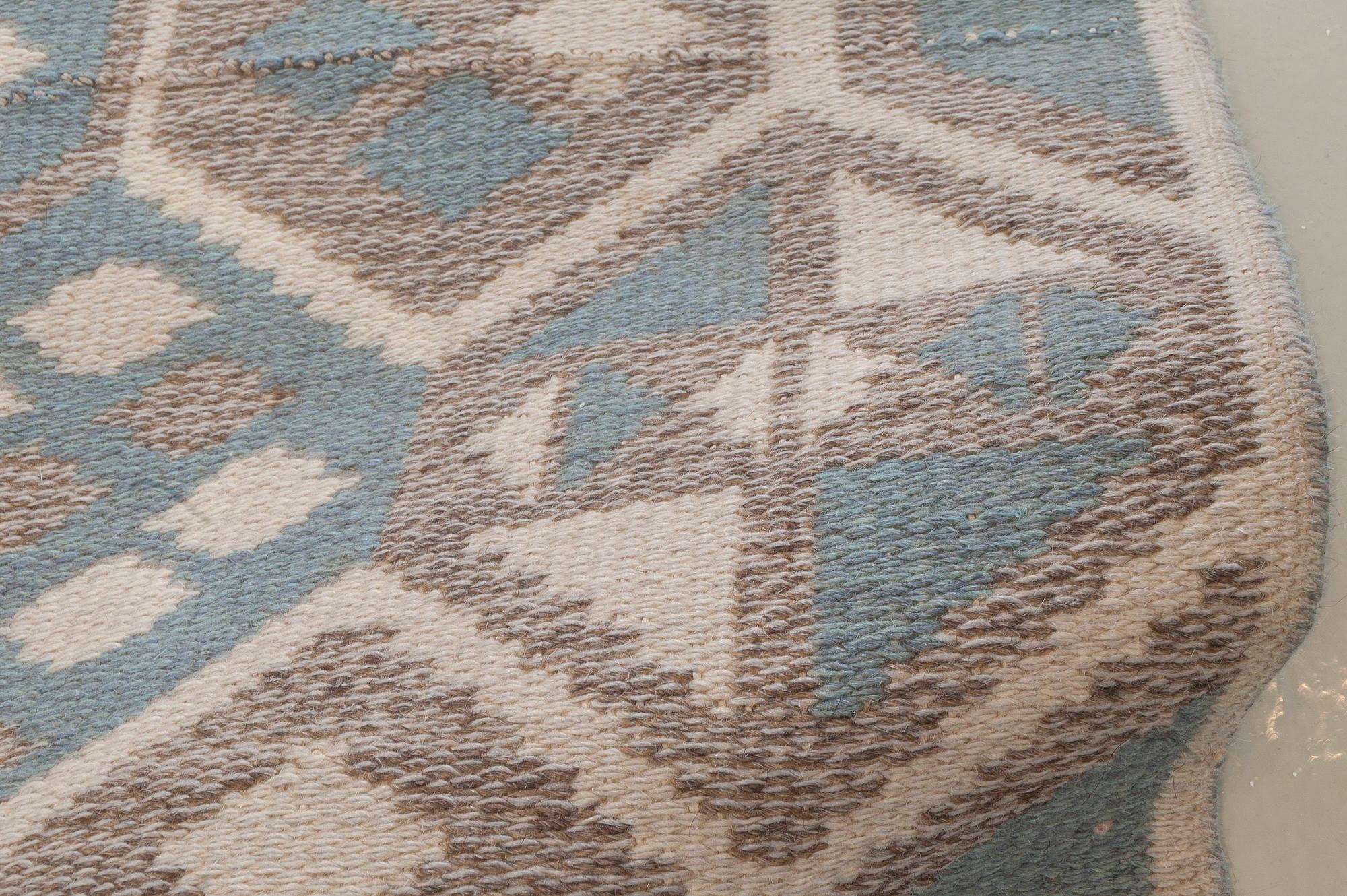 Mid-Century Modern Midcentury Scandinavian Geometric Handmade Wool Rug For Sale