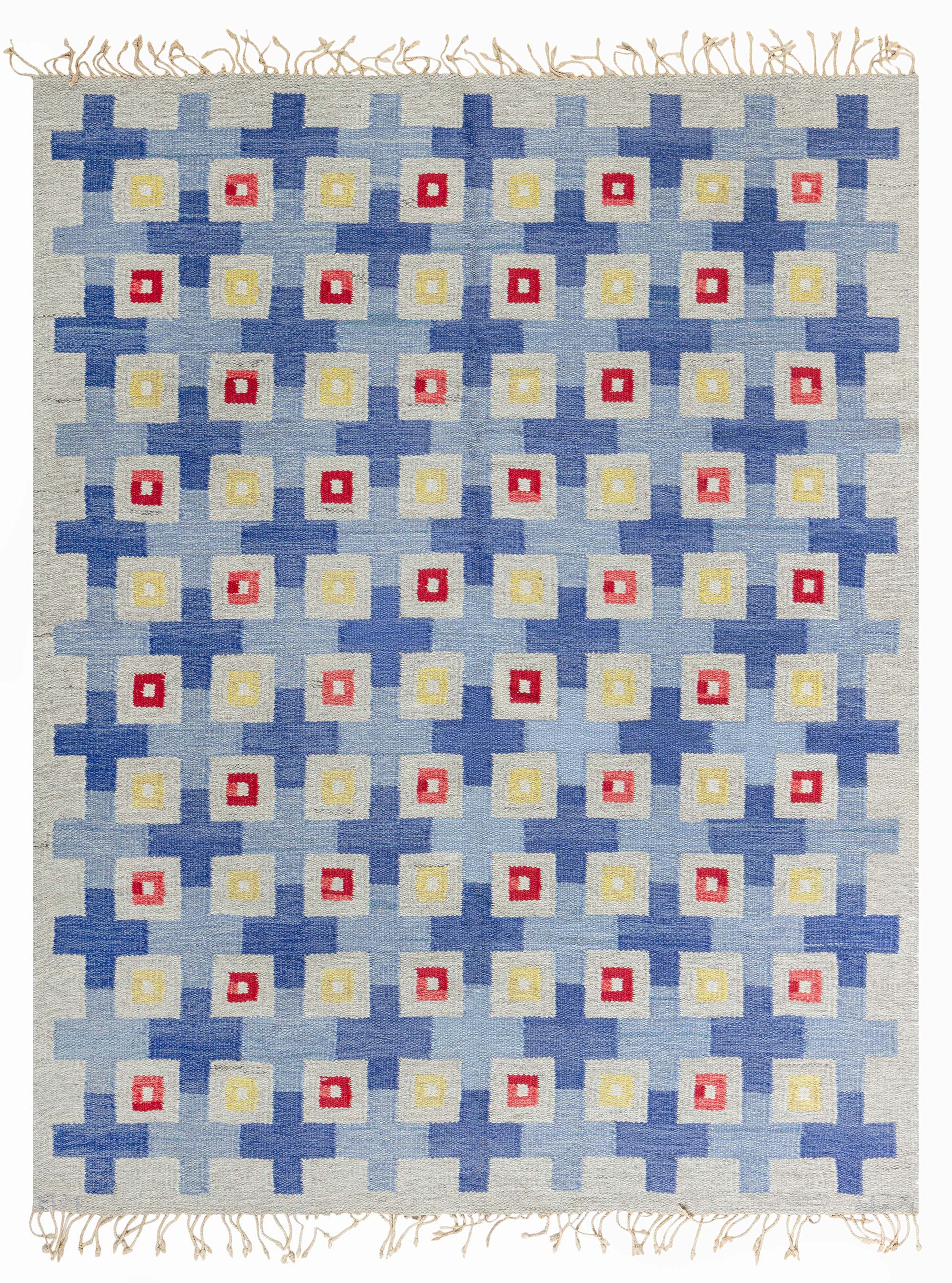 Mid-20th Century Swedish Geometric Flat Weave Wool Rug