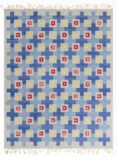 Mid-20th Century Swedish Geometric Flat Weave Wool Rug