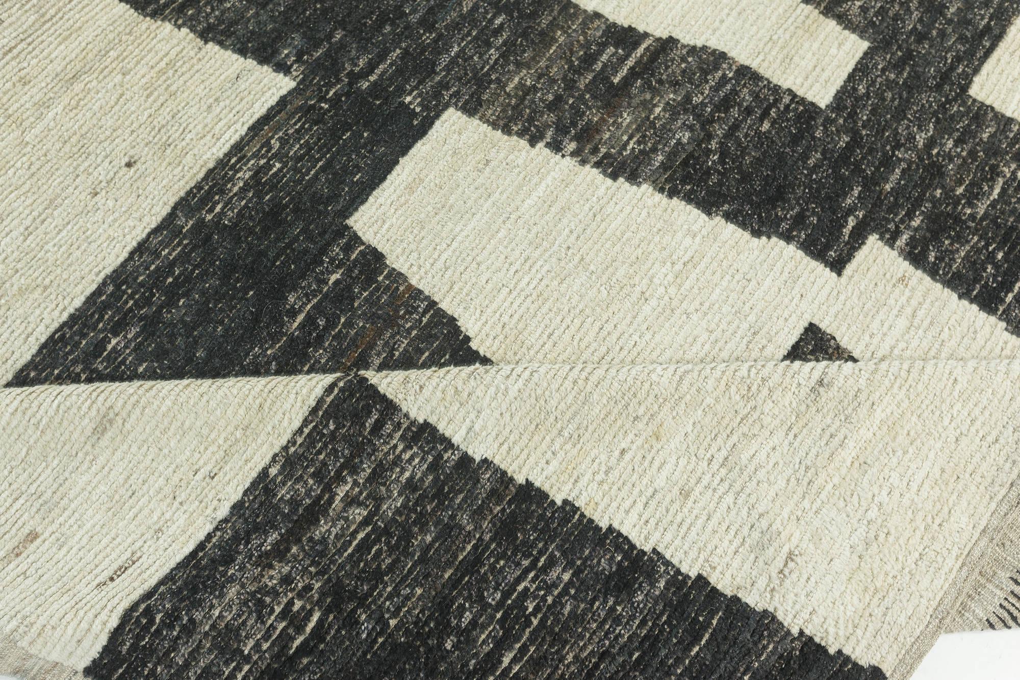 Modern Abstract Beige, Black Hand Knotted Wool Rug by Doris Leslie Blau
Size: 13'10