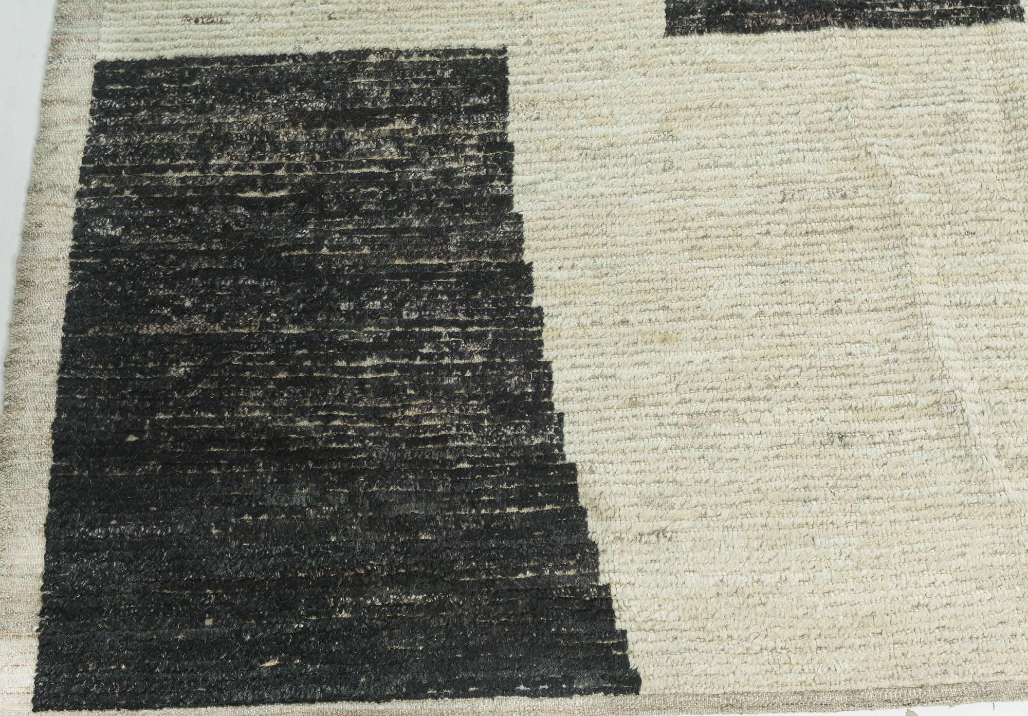 Hand-Knotted Modern Abstract Beige, Black Hand Knotted Wool Rug by Doris Leslie Blau For Sale