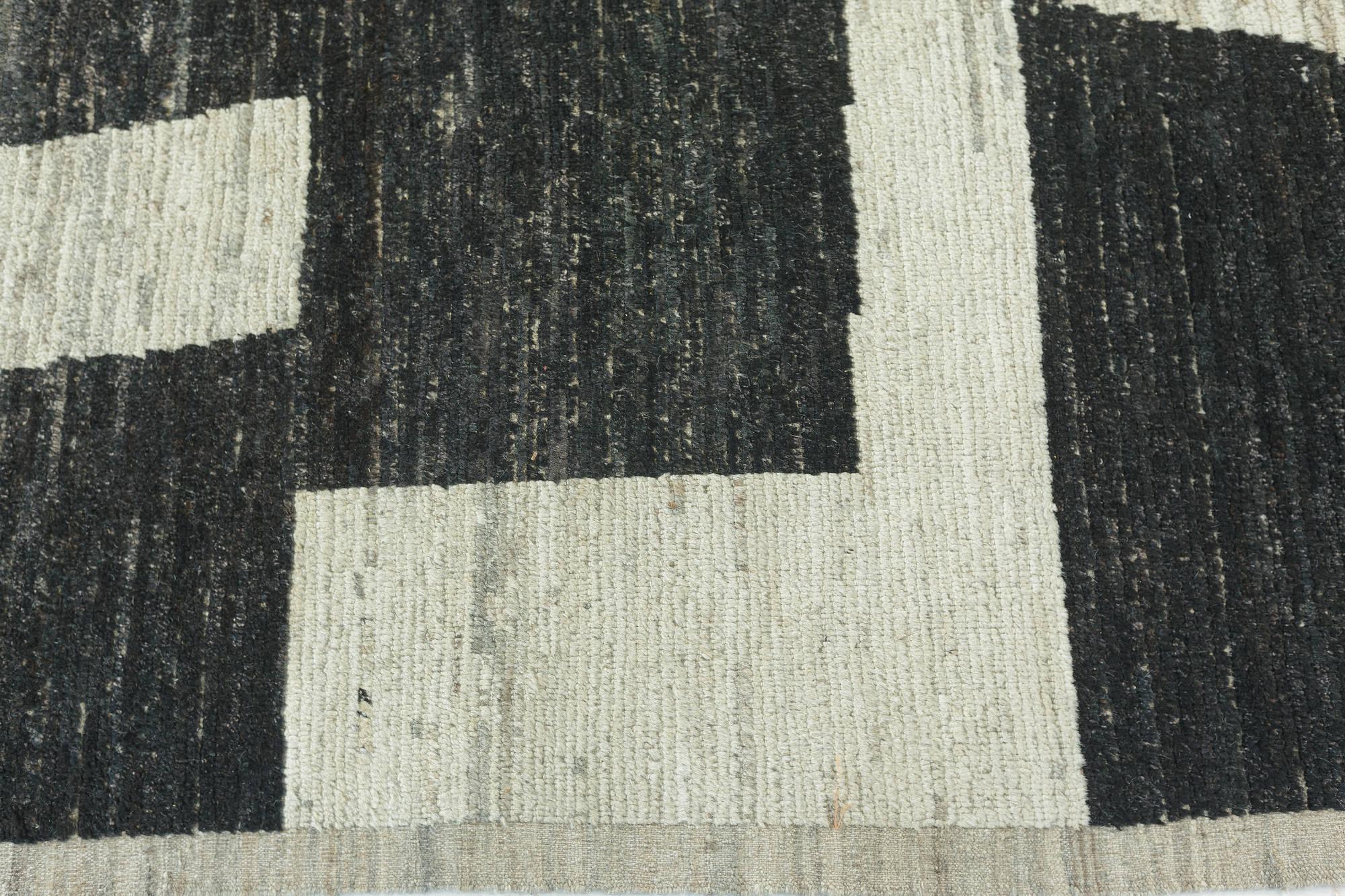 Contemporary Modern Abstract Beige, Black Hand Knotted Wool Rug by Doris Leslie Blau For Sale