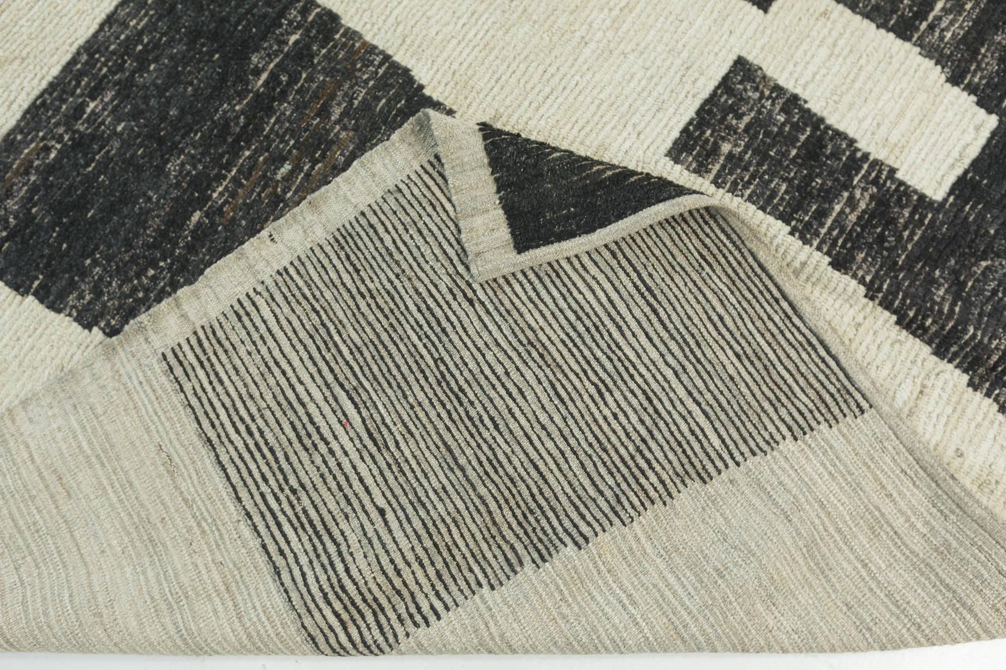 Modern Abstract Beige, Black Hand Knotted Wool Rug by Doris Leslie Blau For Sale 2