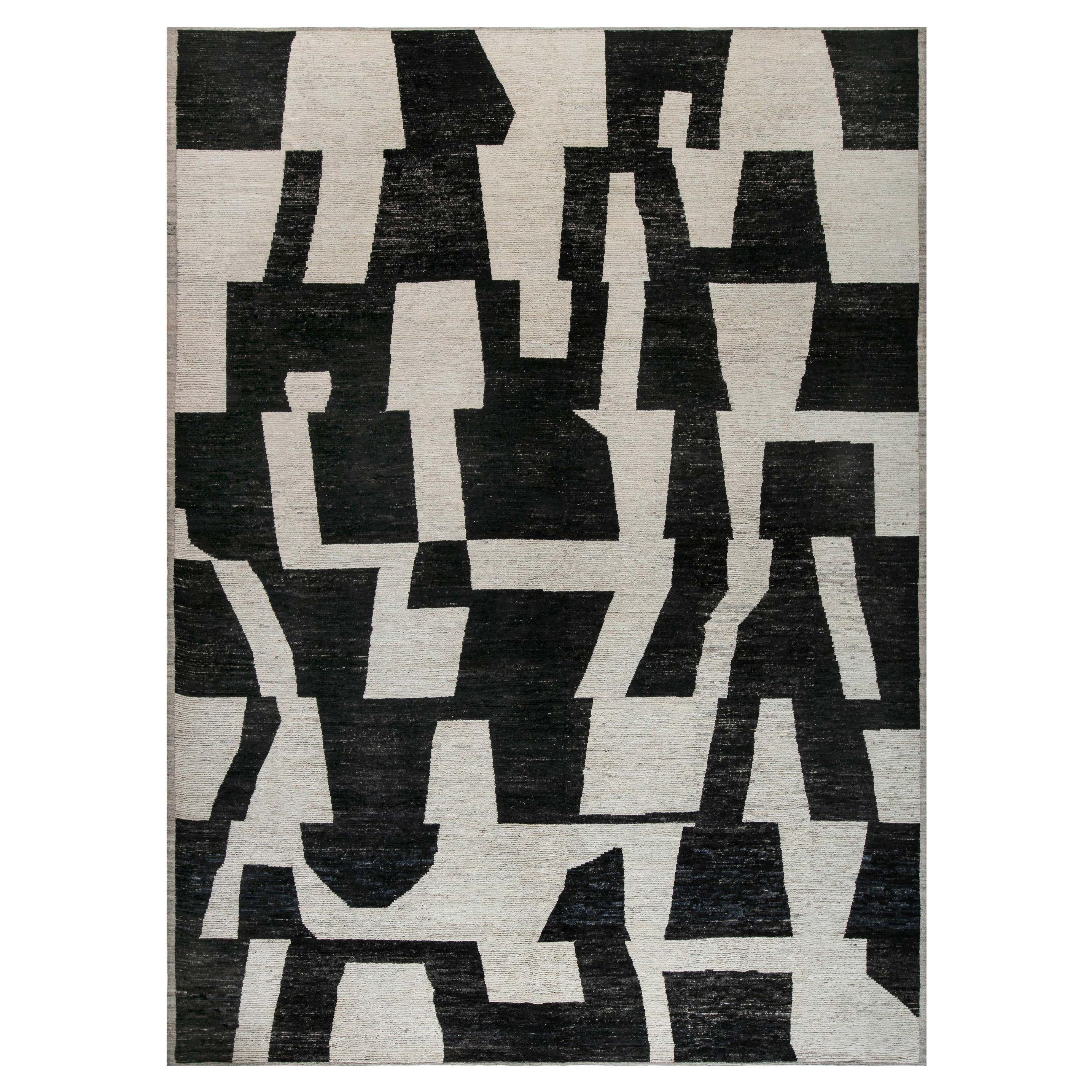 Modern Abstract Beige, Black Hand Knotted Wool Rug by Doris Leslie Blau