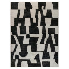 Modern Abstract Beige, Black Hand Knotted Wool Rug by Doris Leslie Blau
